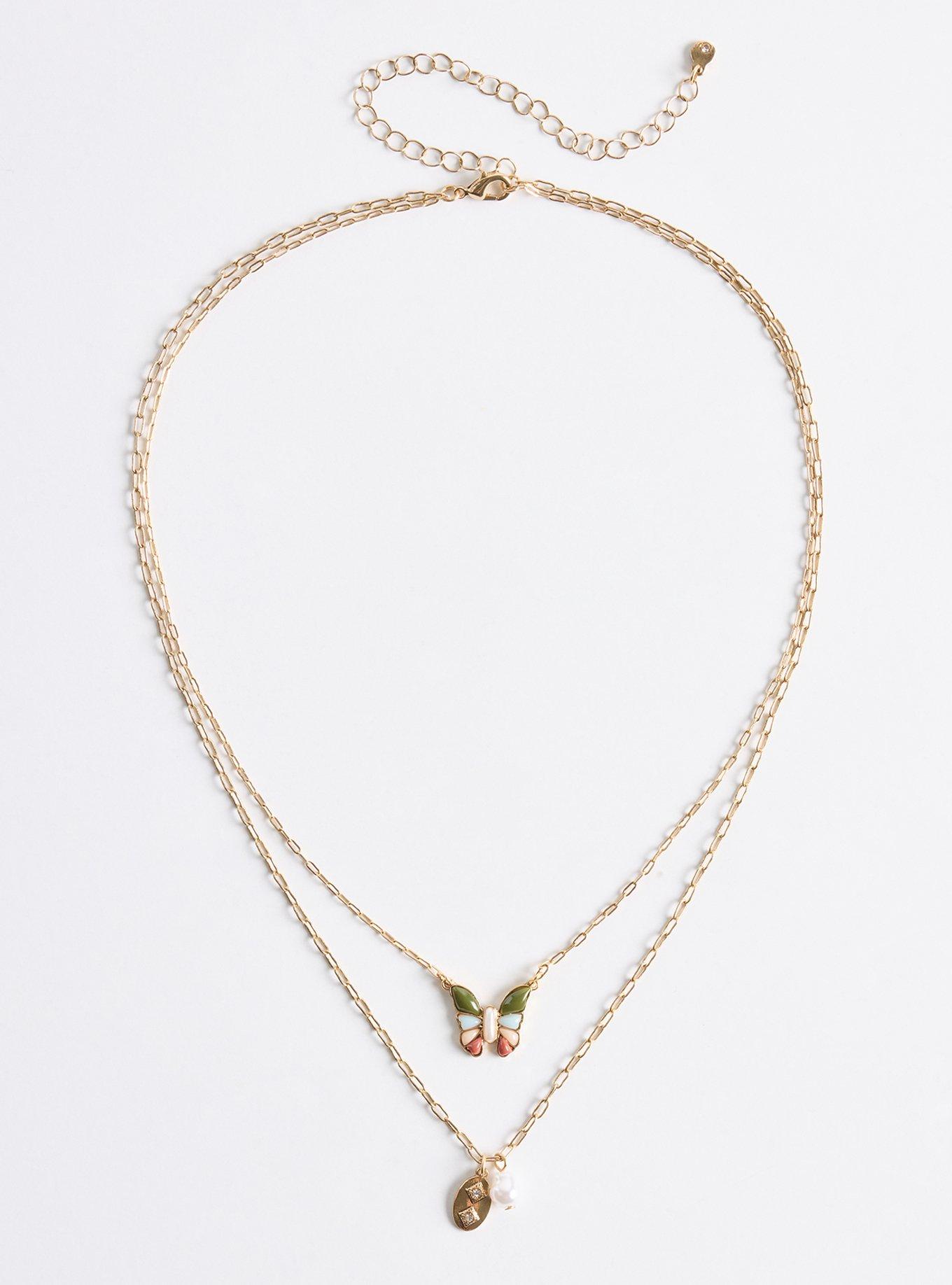 Plus Size Butterfly Layered Necklace, , hi-res