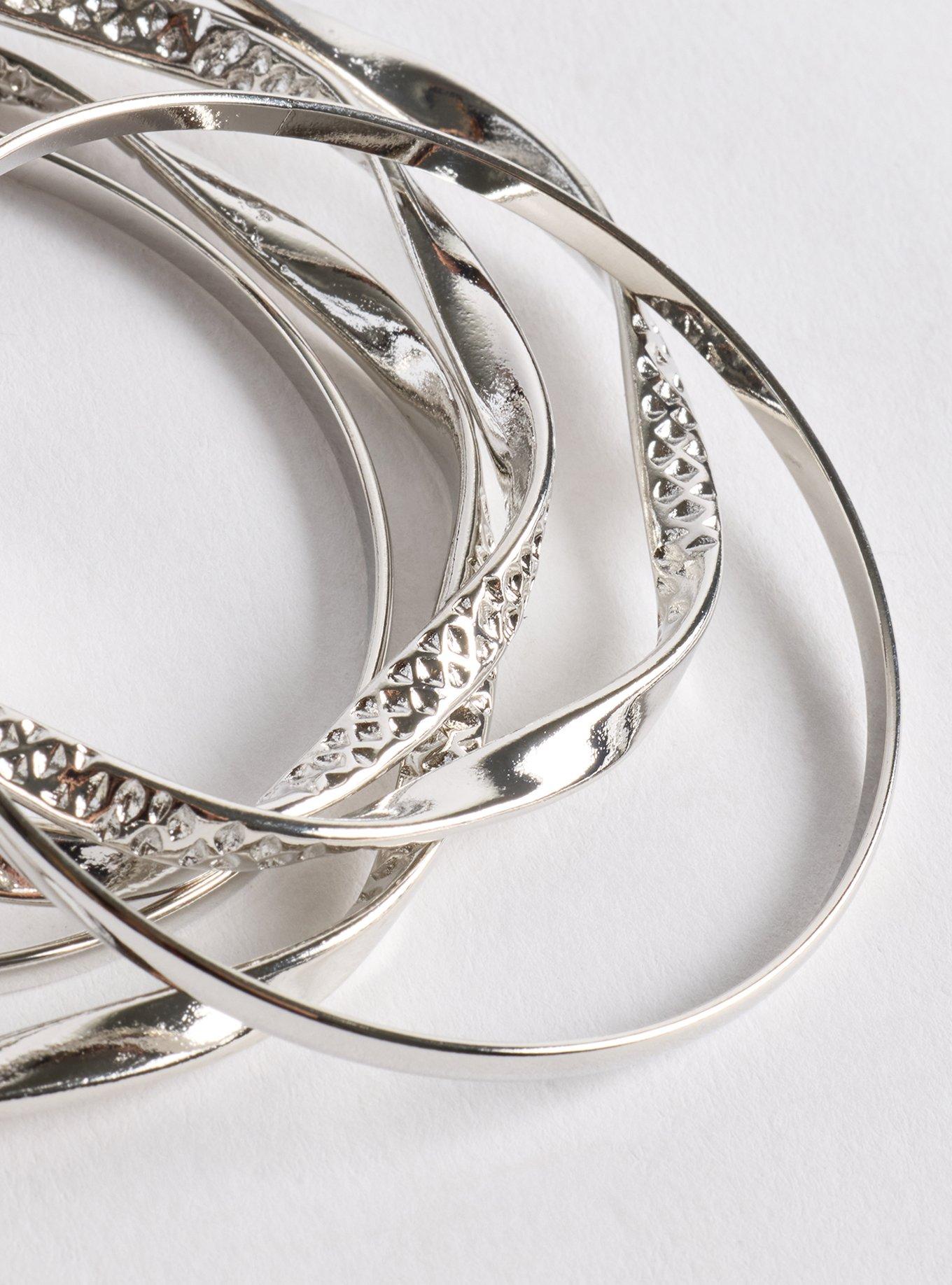 Plus Size Twisted Bangle Set, SILVER, alternate