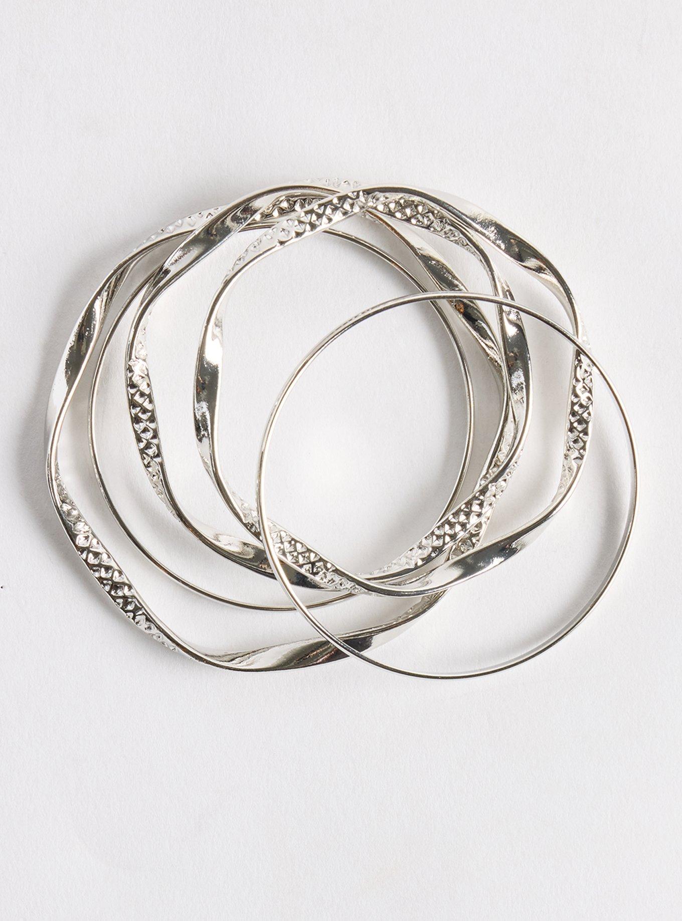 Plus Size Twisted Bangle Set, SILVER, hi-res