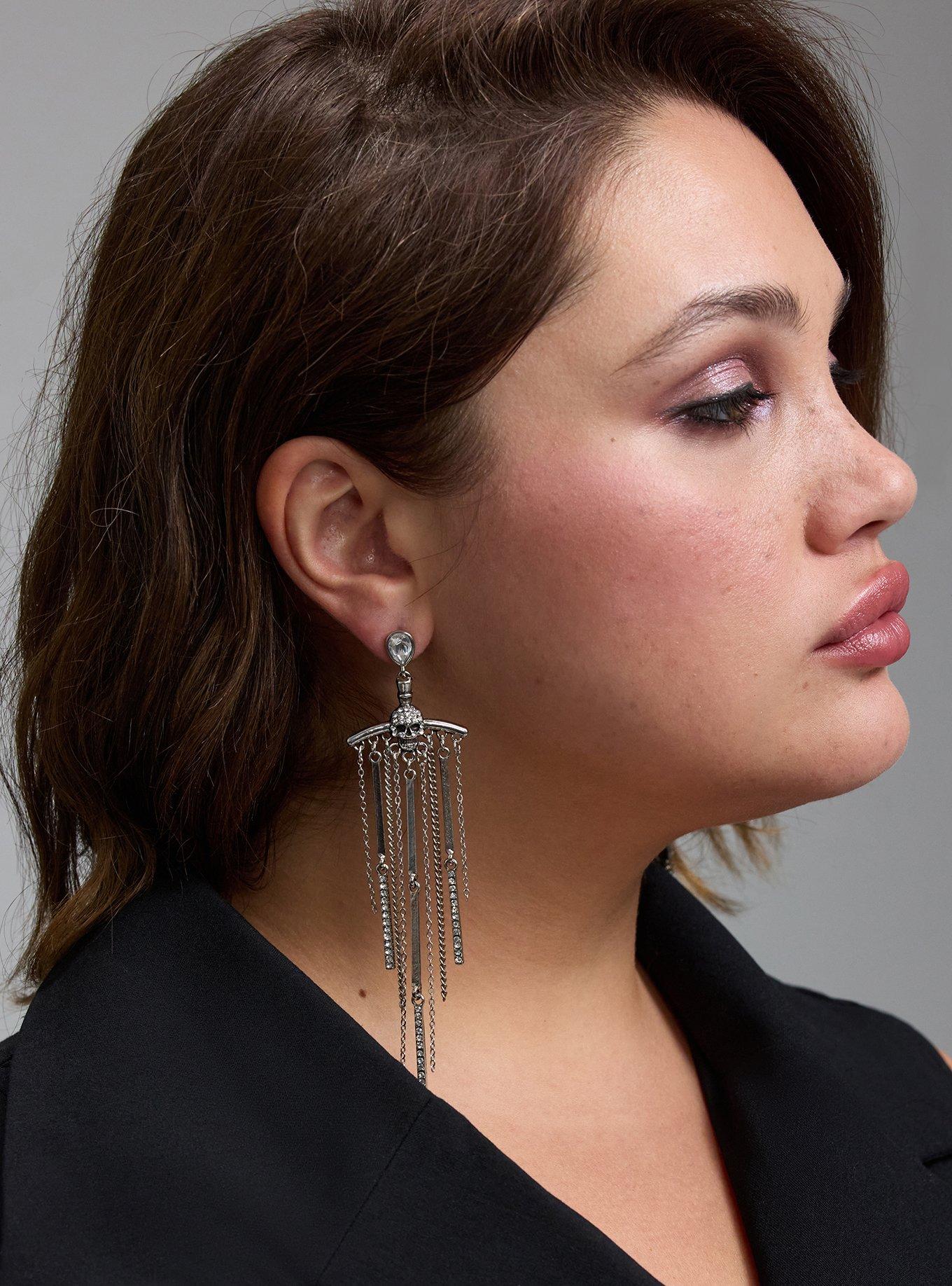 Plus Size Skull Fringe Earring, , alternate