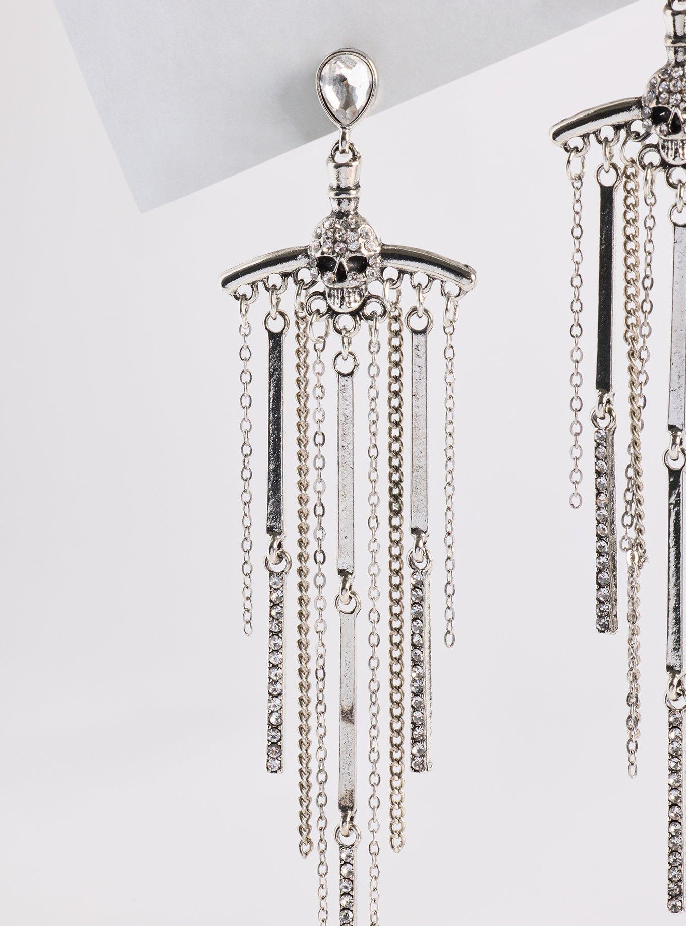 Plus Size Skull Fringe Earring, , alternate