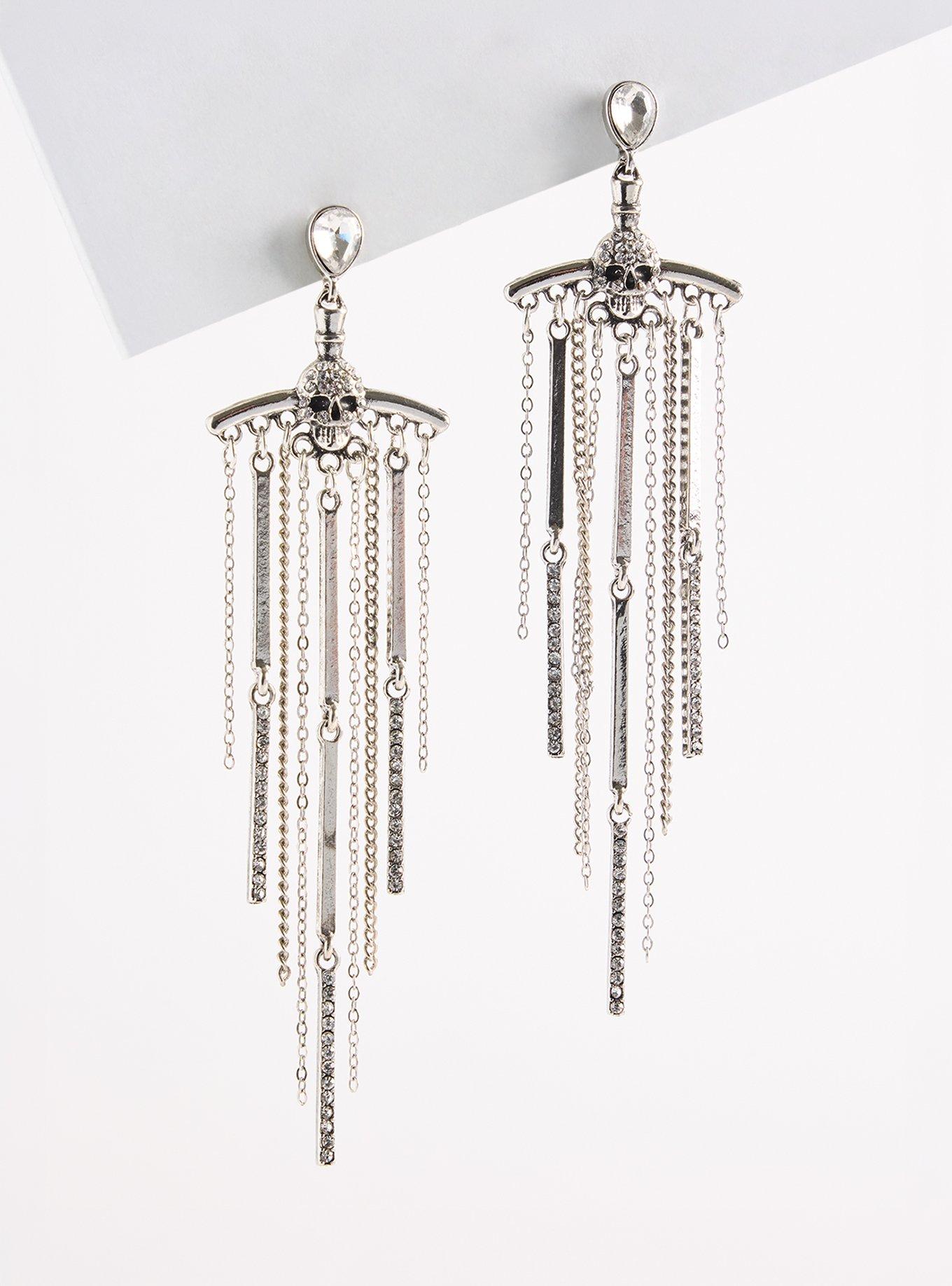 Plus Size Skull Fringe Earring, , hi-res