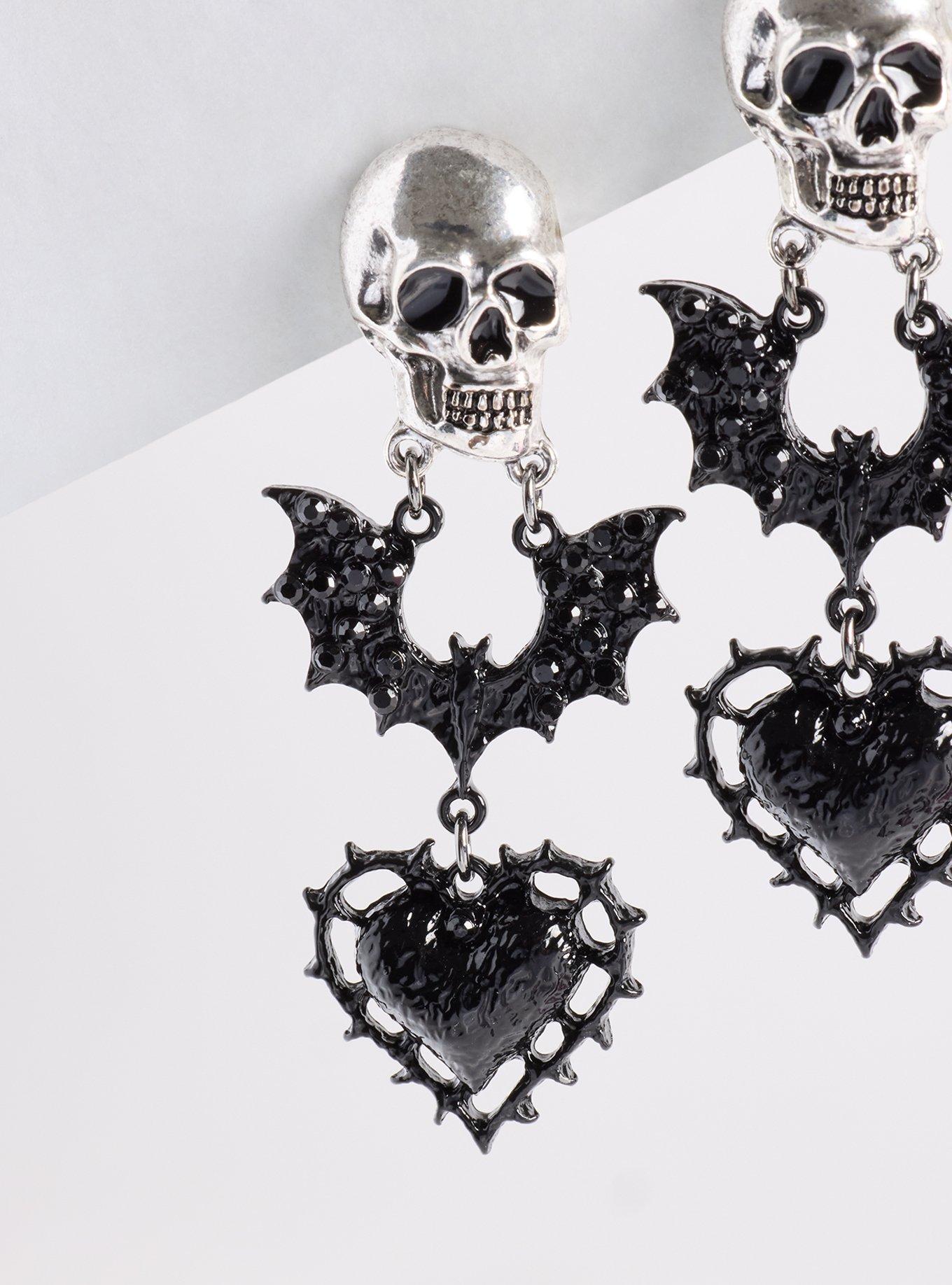 Plus Size Skull Bat Linear Earring, , alternate