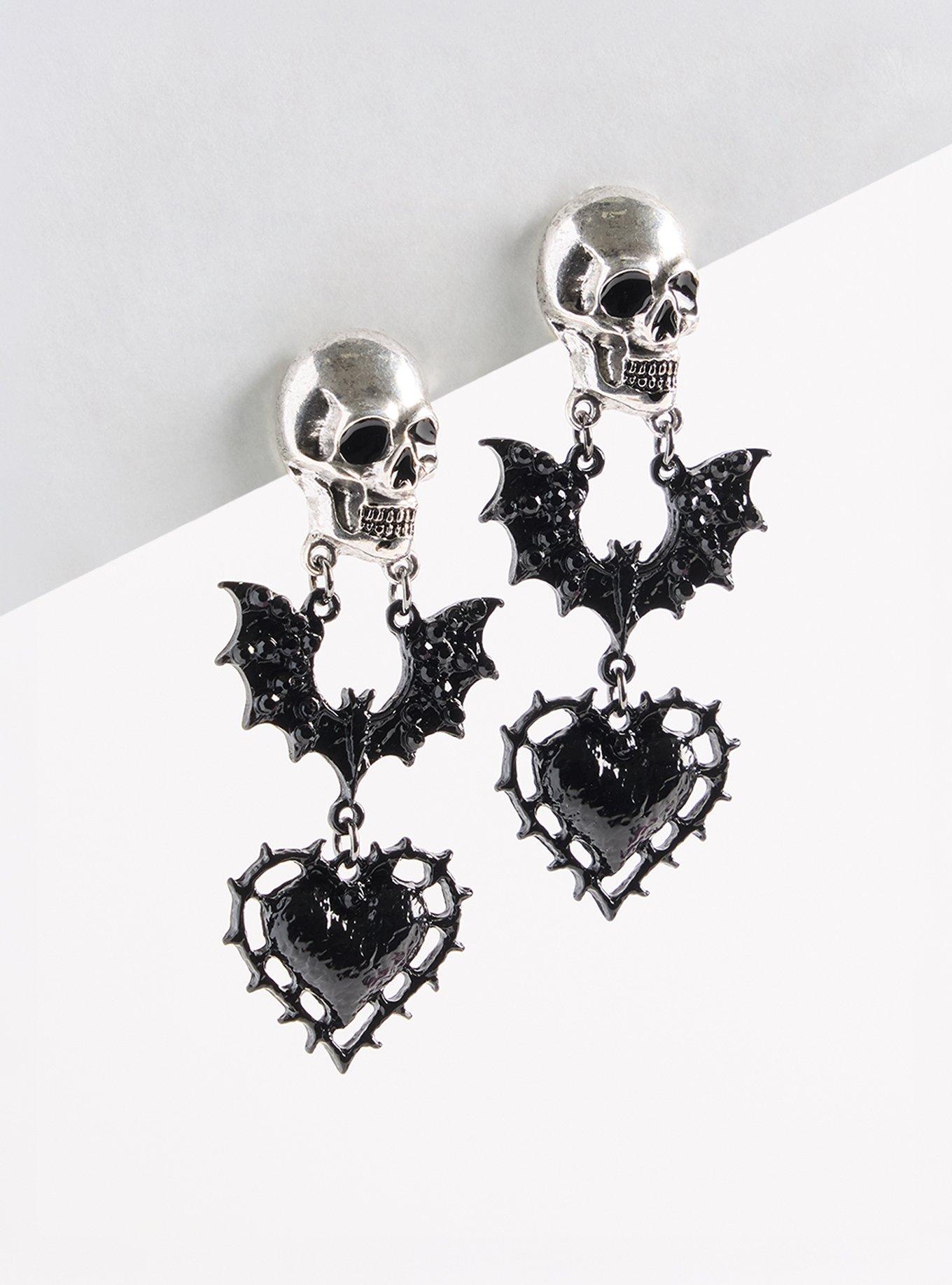 Plus Size Skull Bat Linear Earring, , hi-res