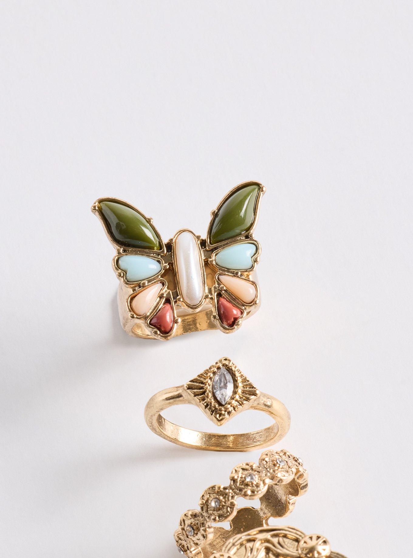 Plus Size Butterfly Statement Ring Set, GOLD, alternate
