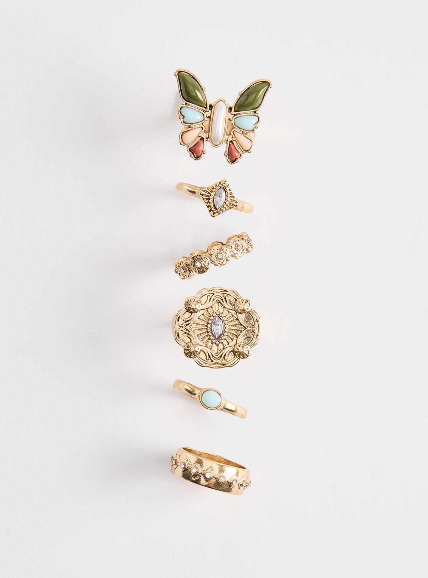Plus Size Butterfly Statement Ring Set, GOLD, hi-res