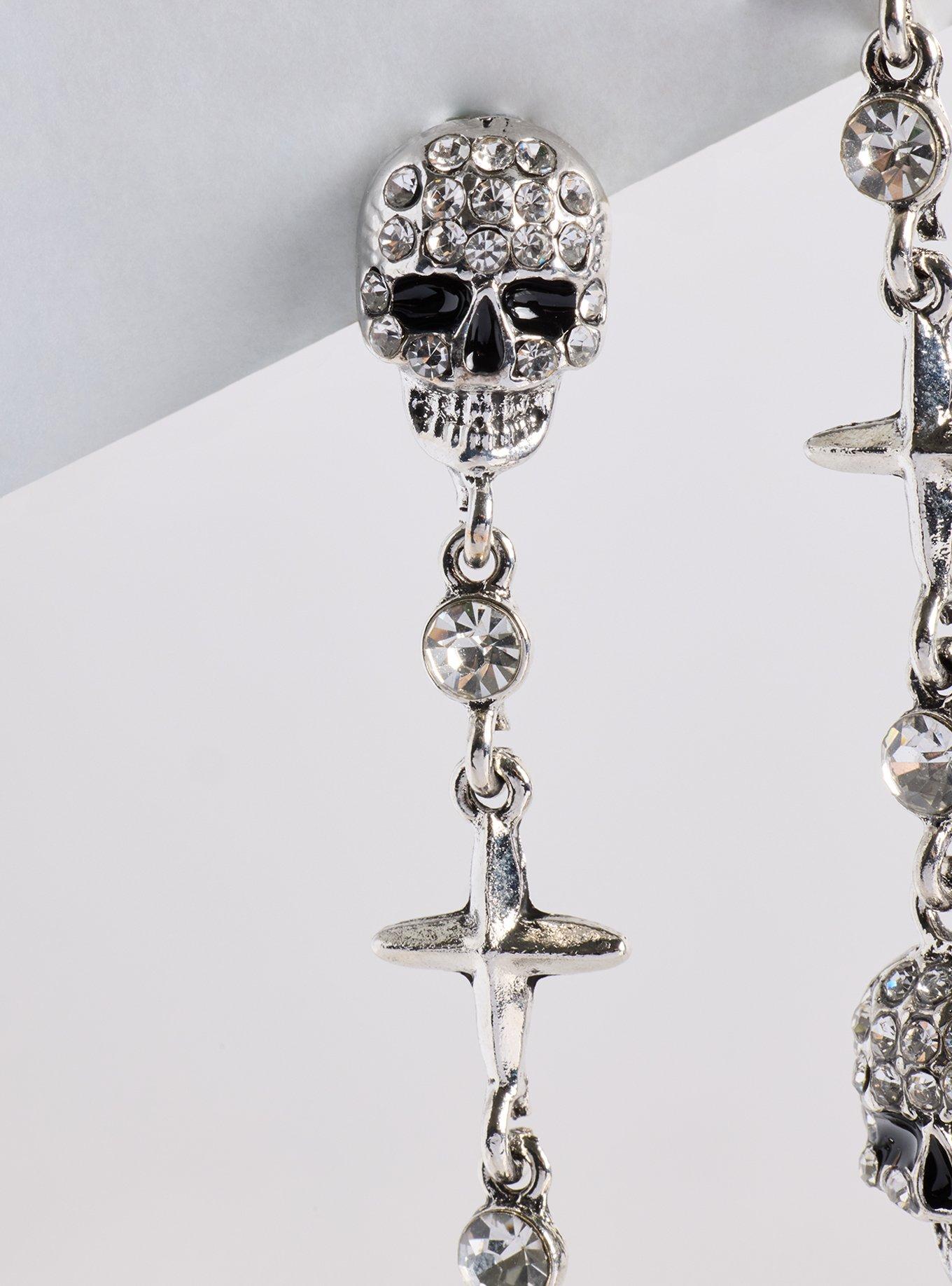 Plus Size Skull Linear Earrings, , alternate
