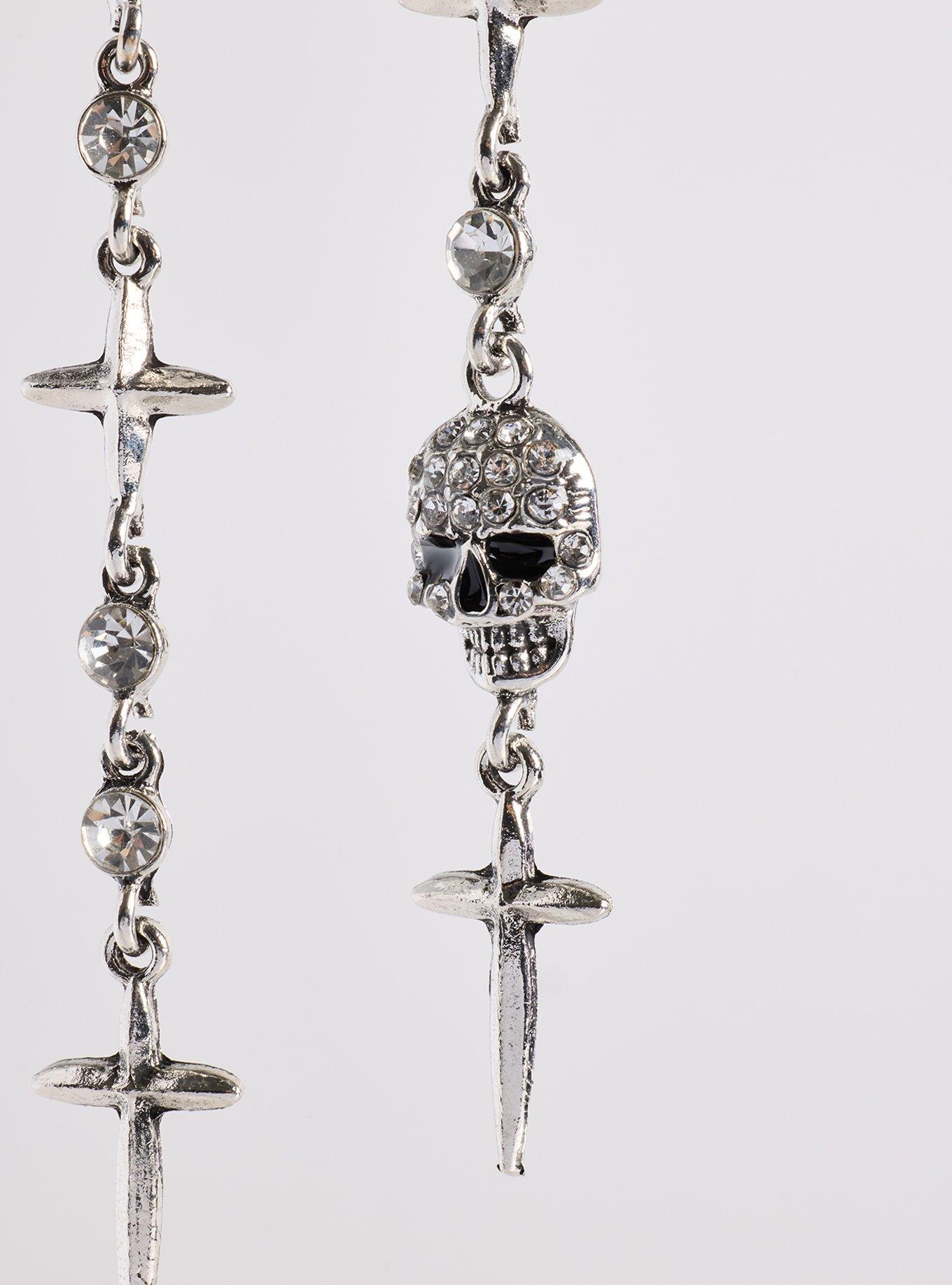 Plus Size Skull Linear Earrings, , alternate