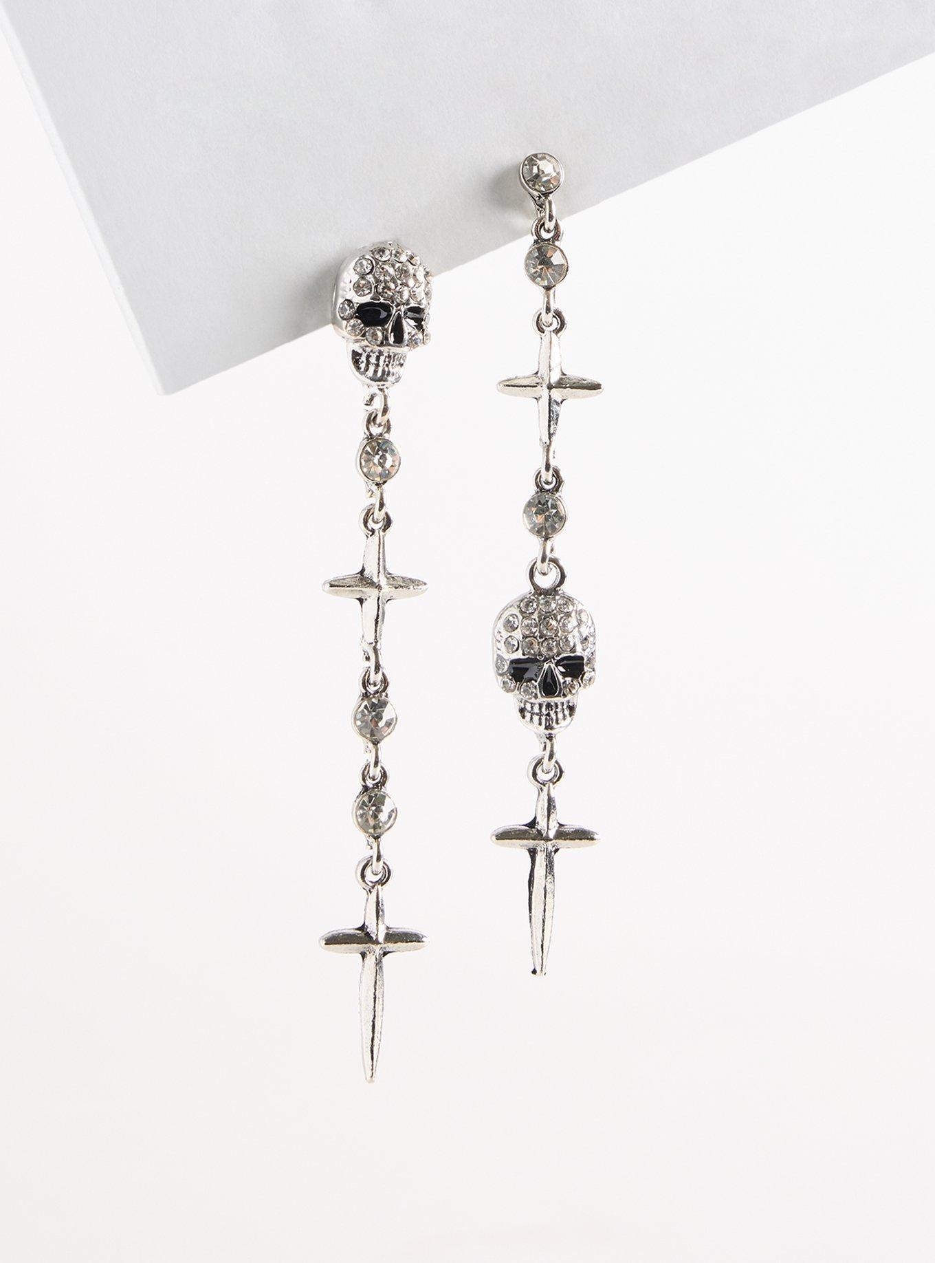 Plus Size Skull Linear Earrings, , hi-res