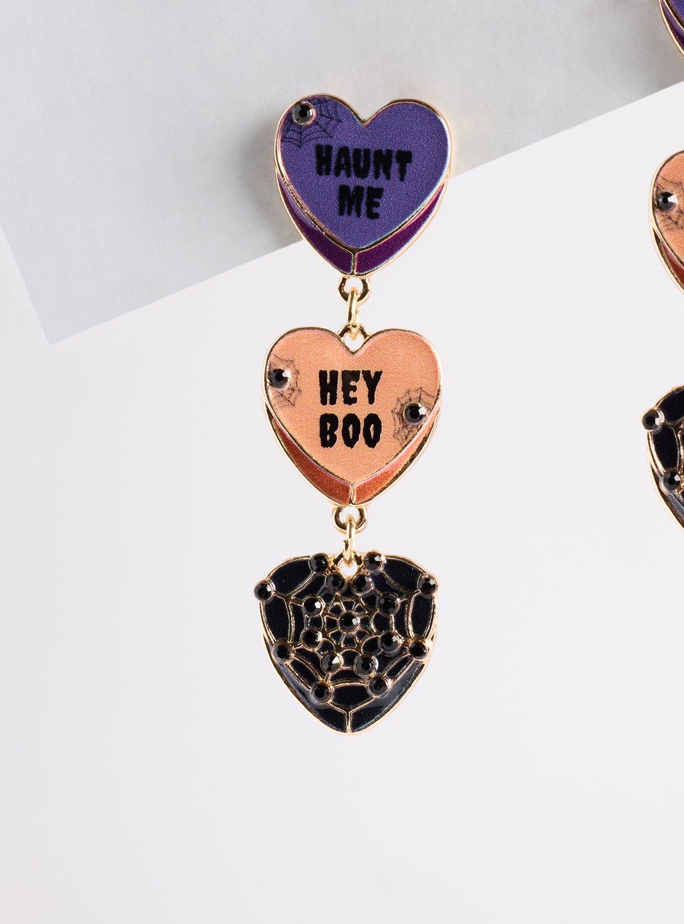 Plus Size Haunt Me Heart Linear Earrings, , alternate