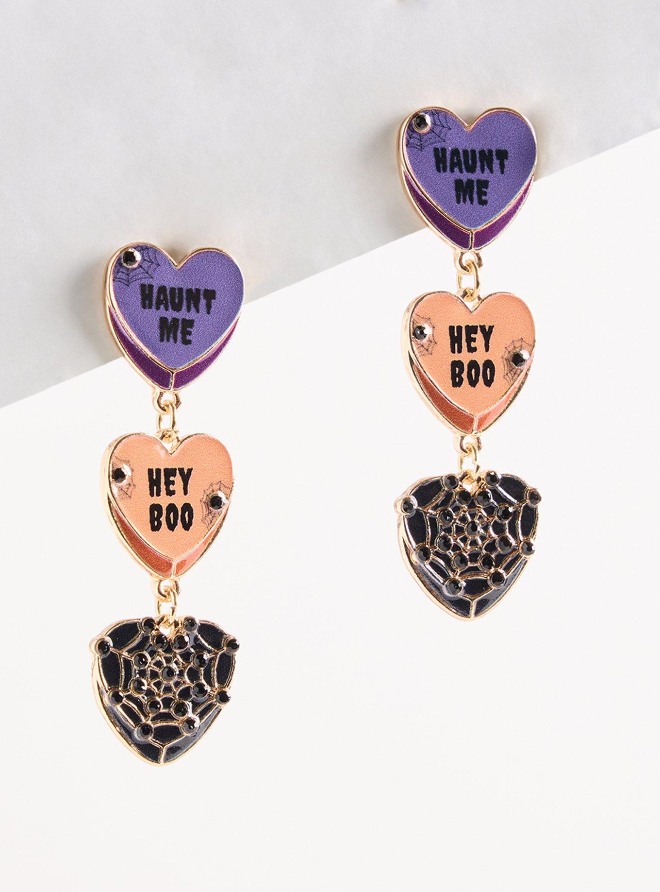 Plus Size Haunt Me Heart Linear Earrings, , hi-res