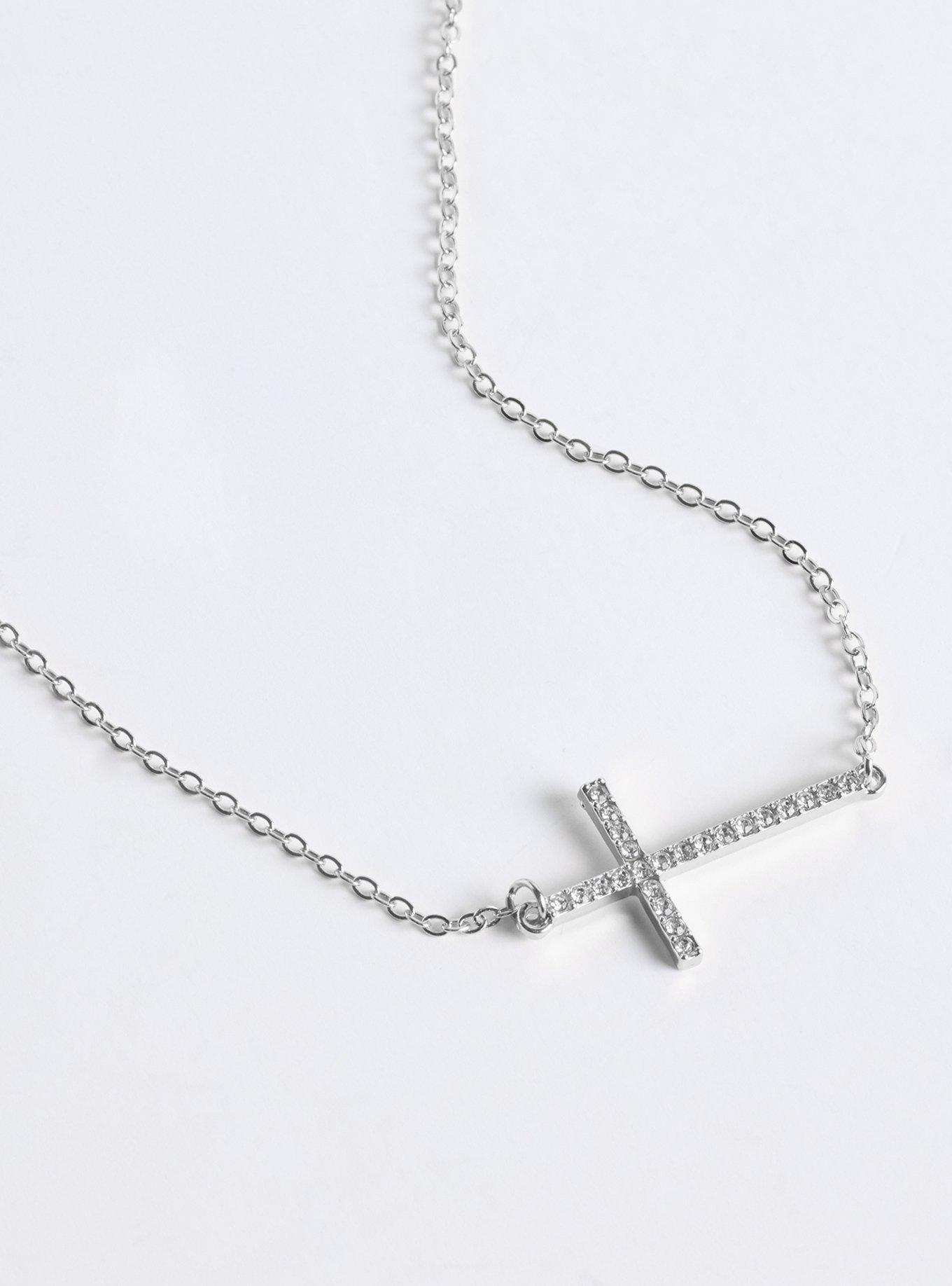 Cross Pave Delicate Necklace, SILVER, alternate