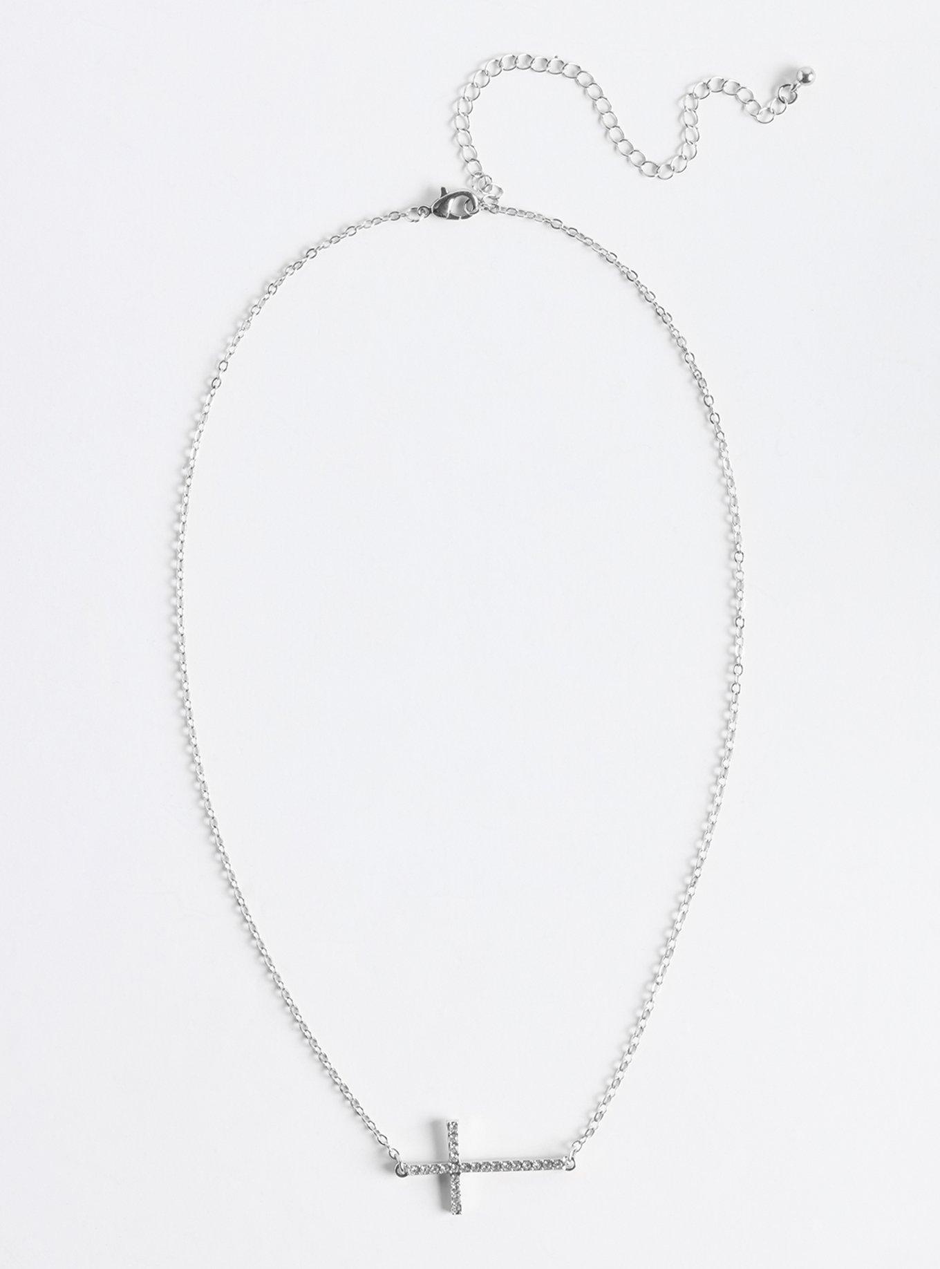 Cross Pave Delicate Necklace, SILVER, hi-res