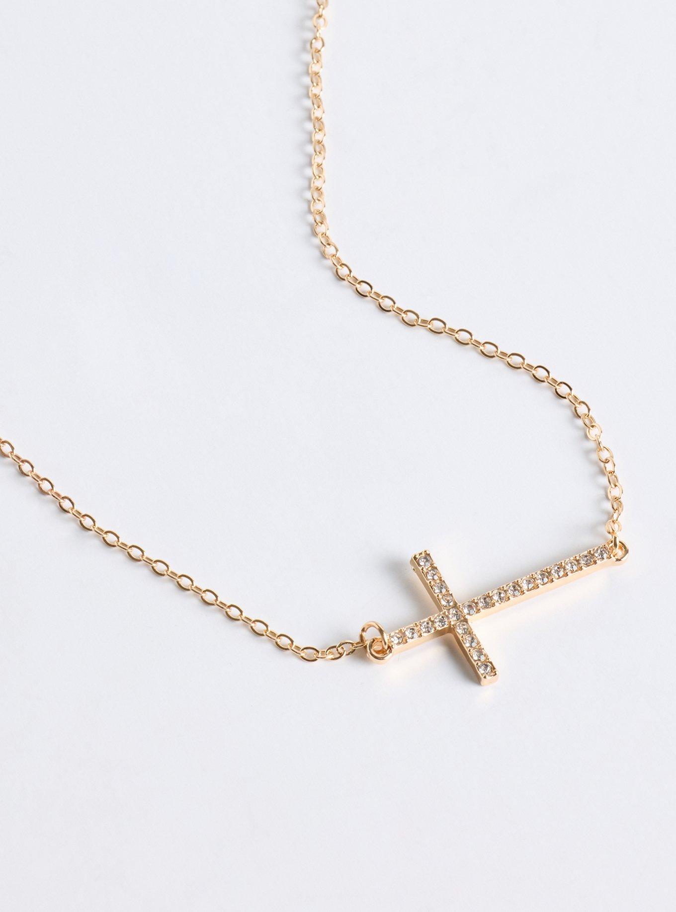 Cross Pave Delicate Necklace, GOLD, alternate