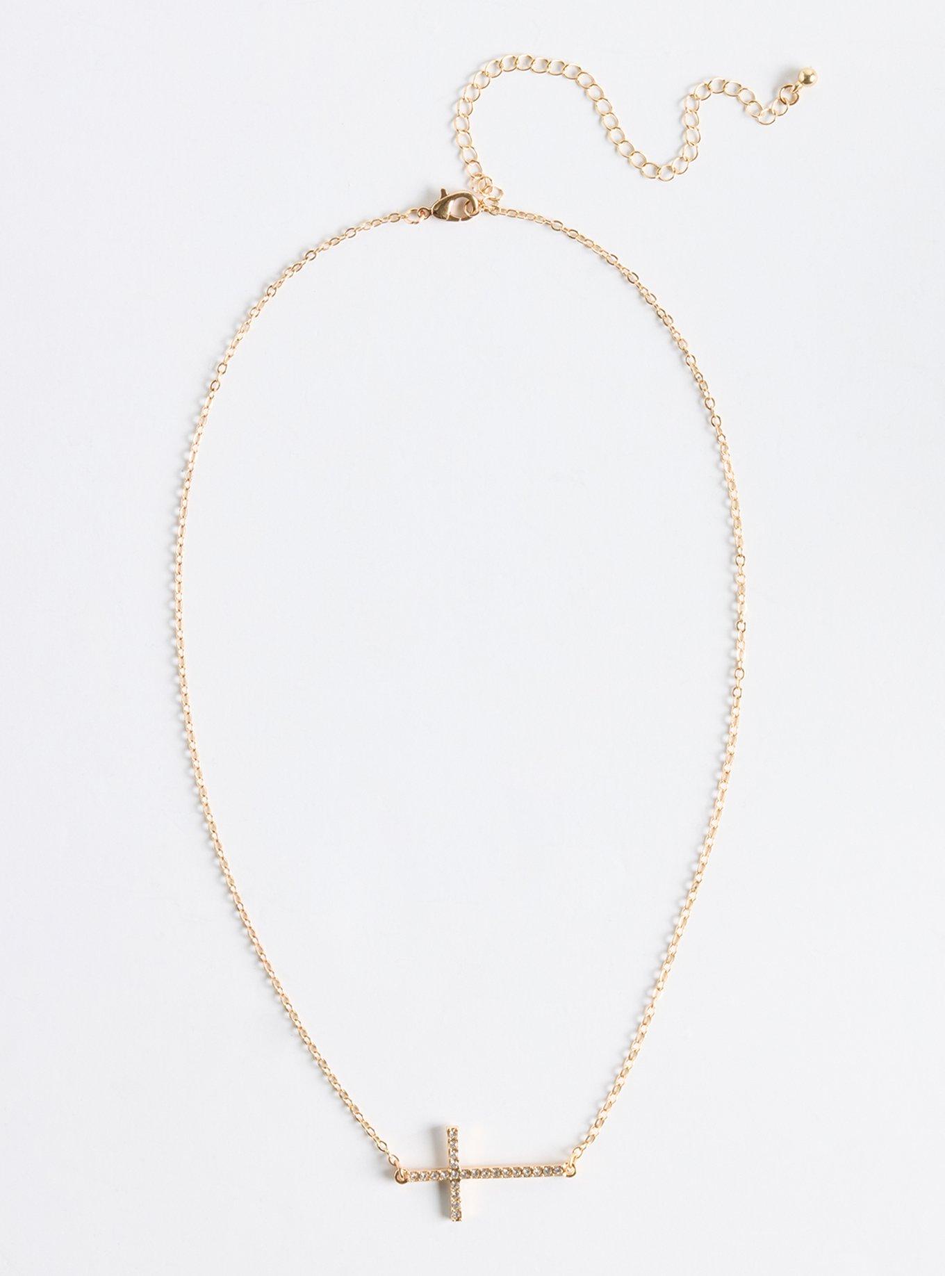 Cross Pave Delicate Necklace, GOLD, hi-res