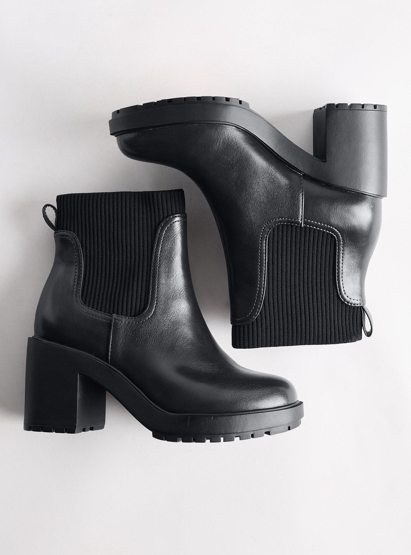 Heeled Lug Sole Chelsea Bootie (WW), BLACK, hi-res