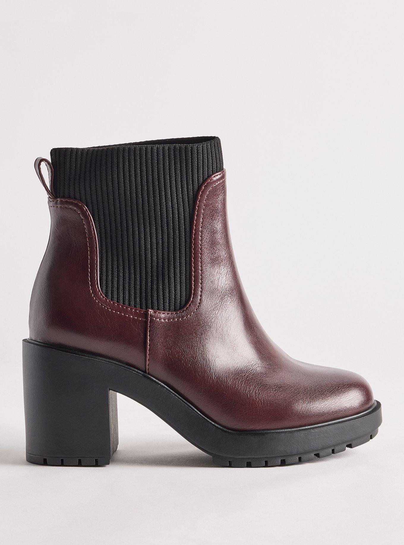 Heeled Lug Sole Chelsea Bootie (WW), BURGUNDY, alternate