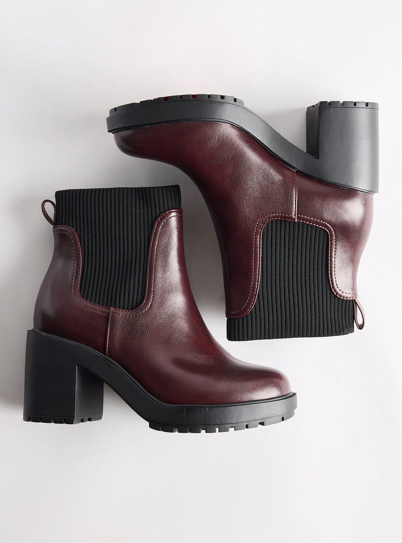Heeled Lug Sole Chelsea Bootie (WW), BURGUNDY, hi-res