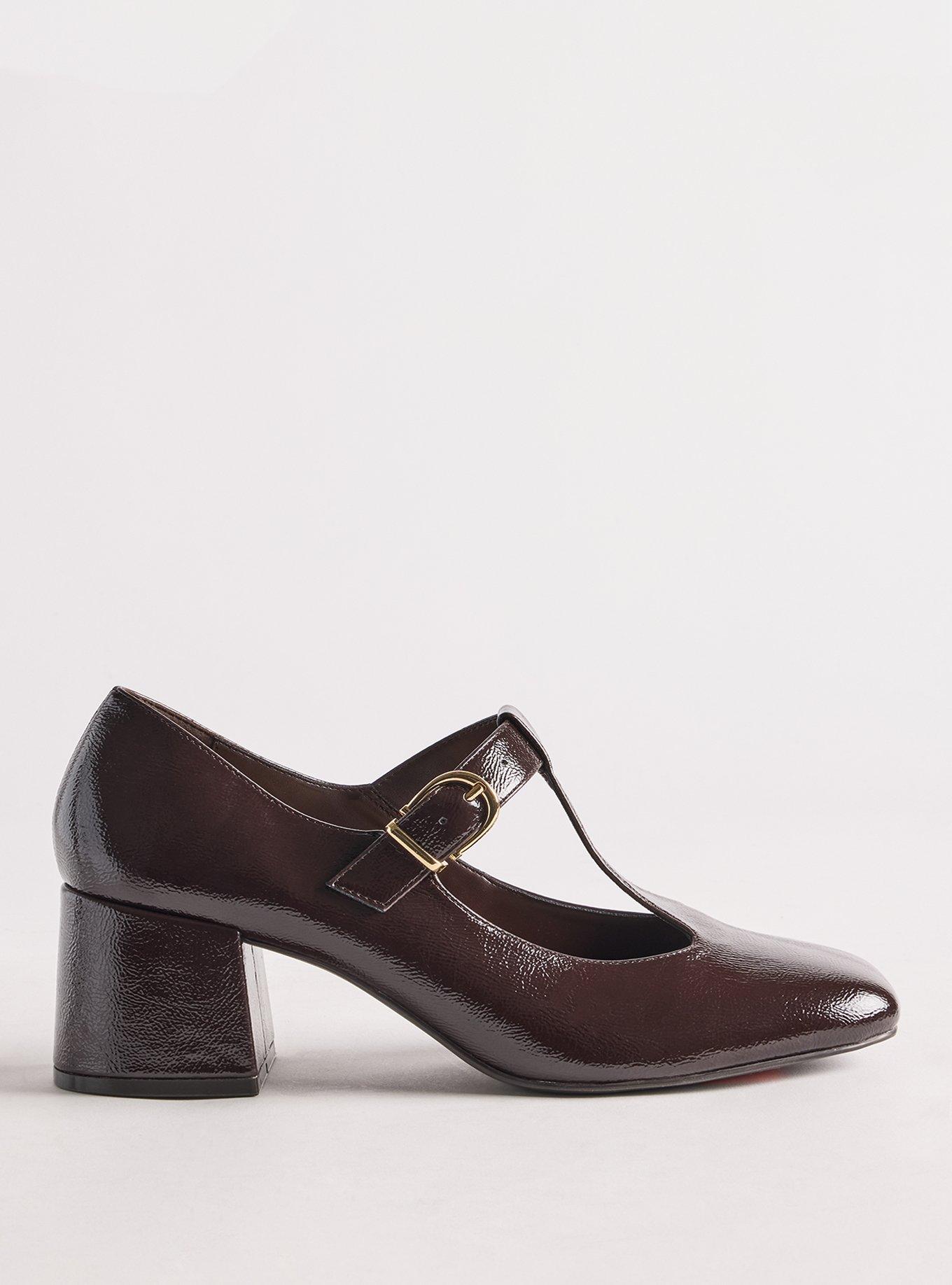 T-Strap Mary Jane Block Heel (WW), BROWN, alternate