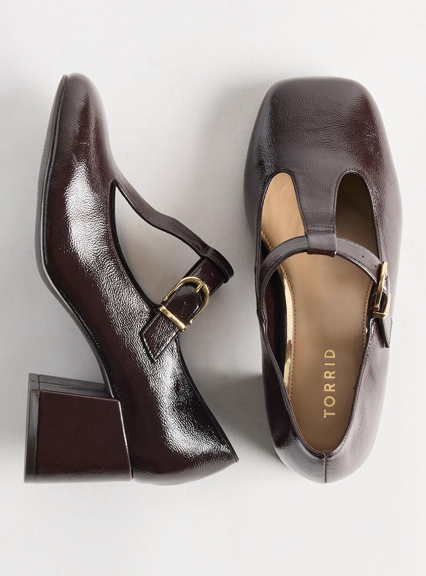 T-Strap Mary Jane Block Heel (WW), BROWN, hi-res