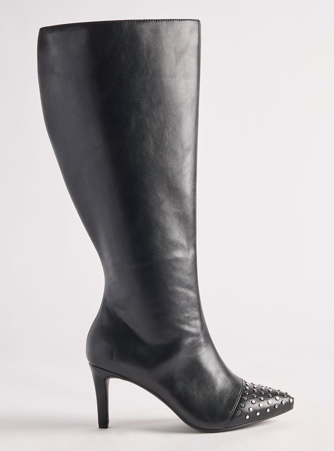 Studded Heeled Knee Boot (WW), BLACK, alternate