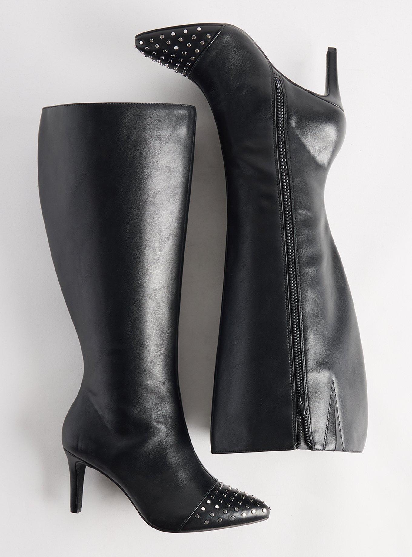 Studded Heeled Knee Boot (WW), BLACK, hi-res