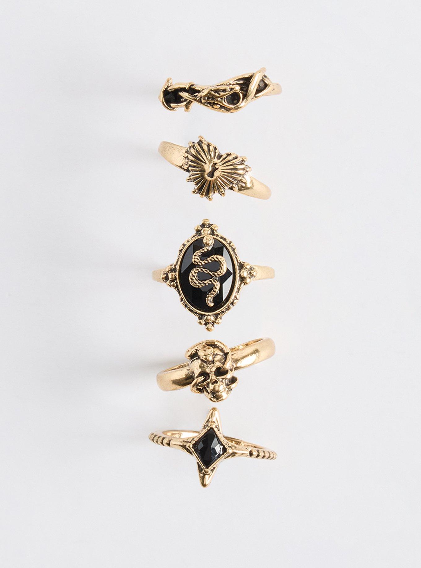 Plus Size Snake Ring Set, GOLD, hi-res
