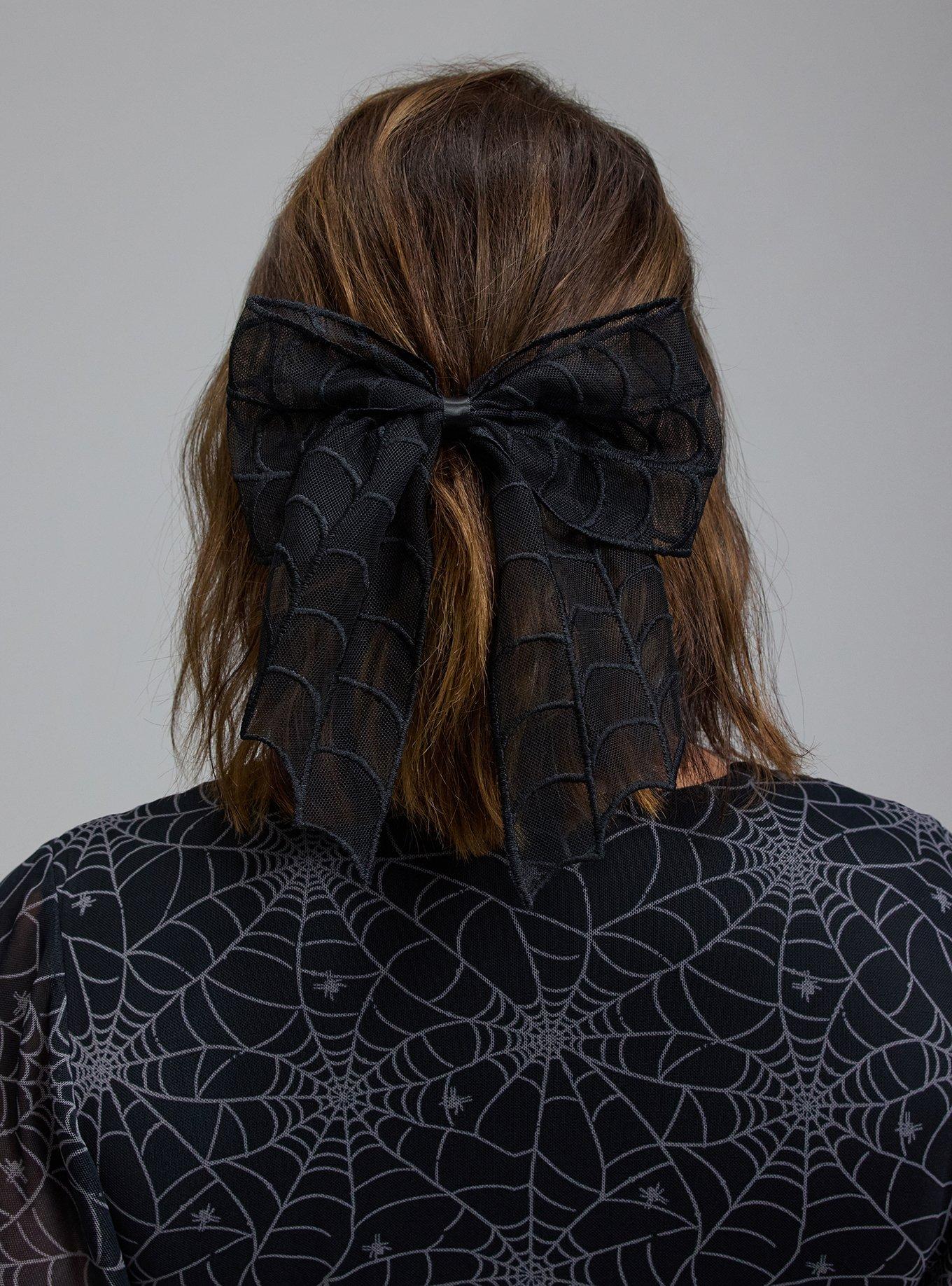 Plus Size Spider Web Bow Barrette, BLACK, alternate