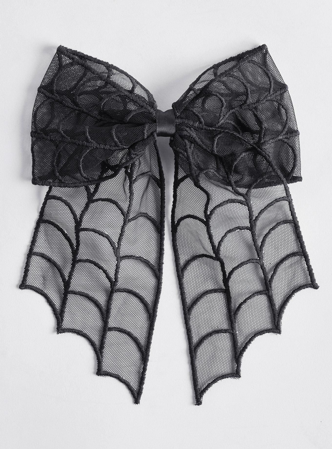 Plus Size Spider Web Bow Barrette, BLACK, hi-res
