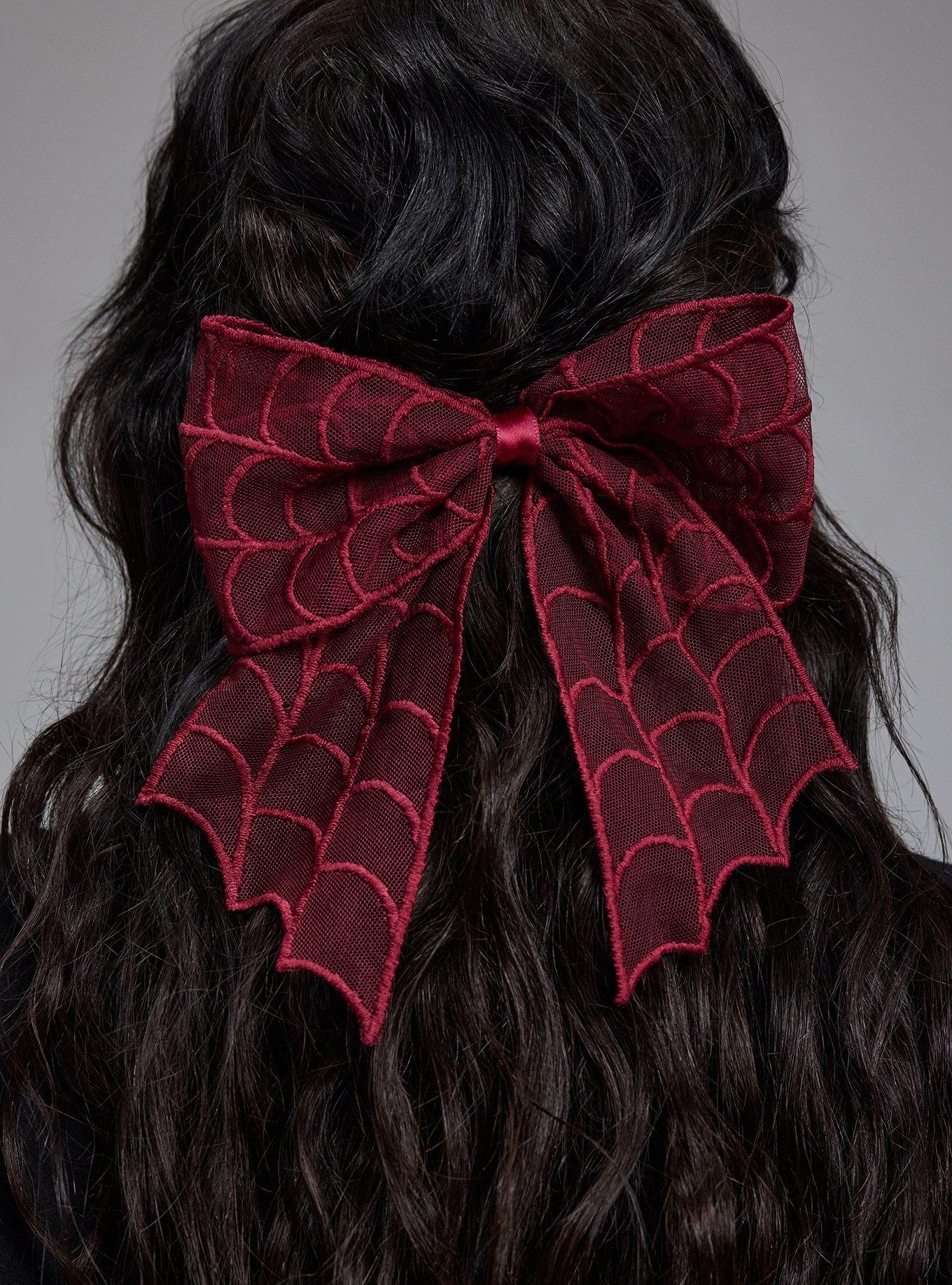 Plus Size Spider Web Bow Barrette, BURGUNDY, alternate