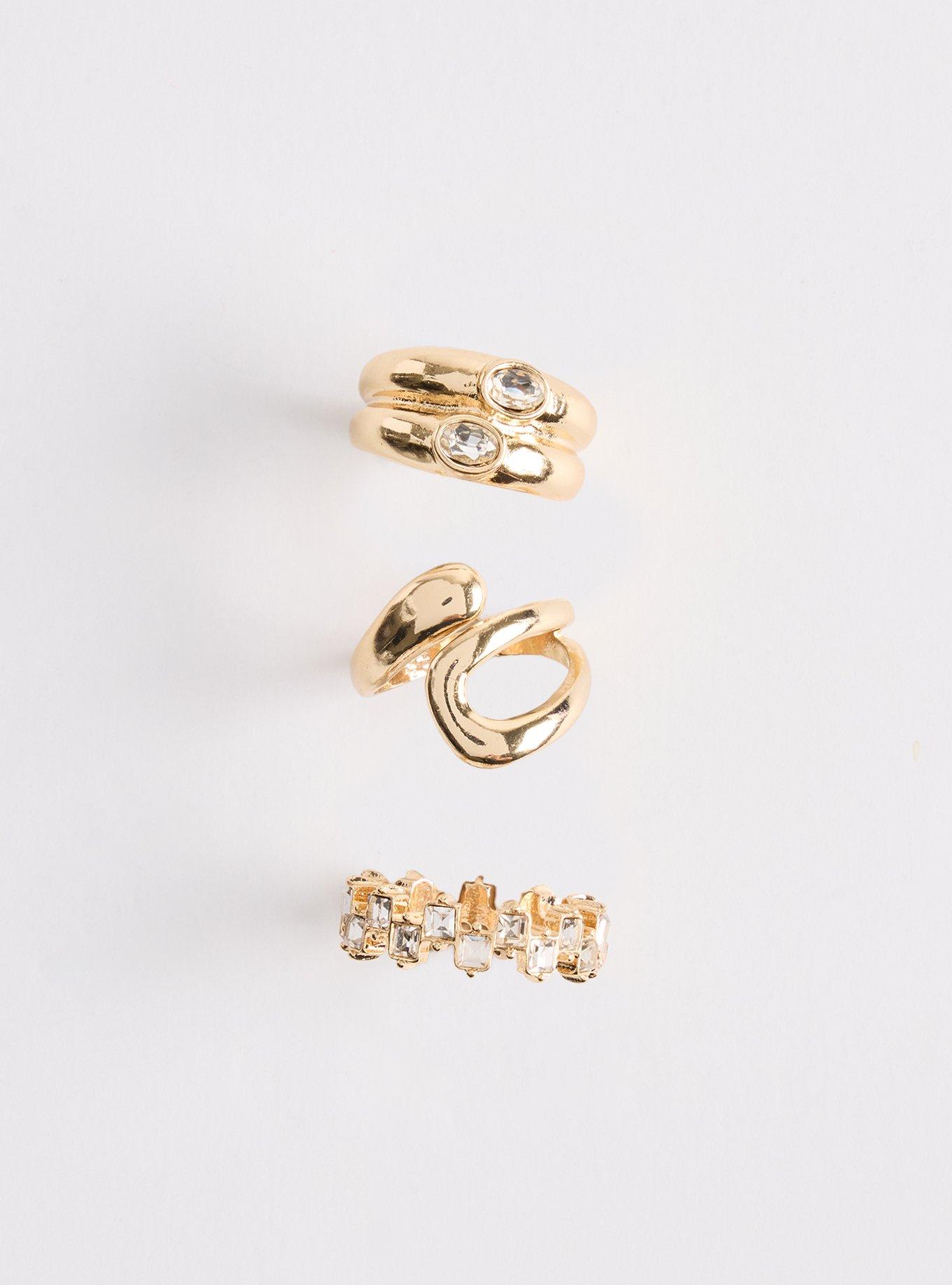 Plus Size Statement Ring Set, GOLD, hi-res