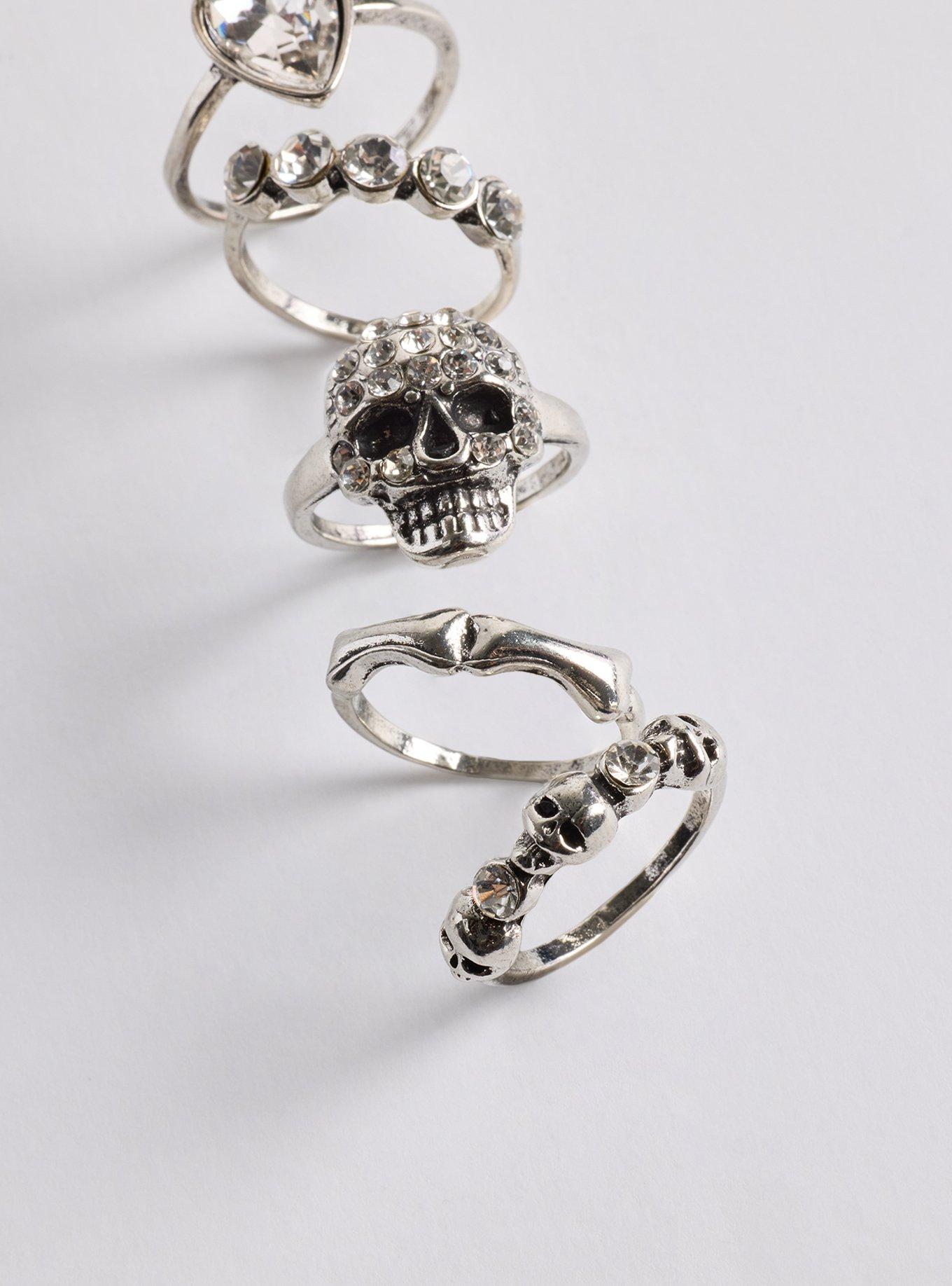 Plus Size Skull Ring Set, SILVER, alternate