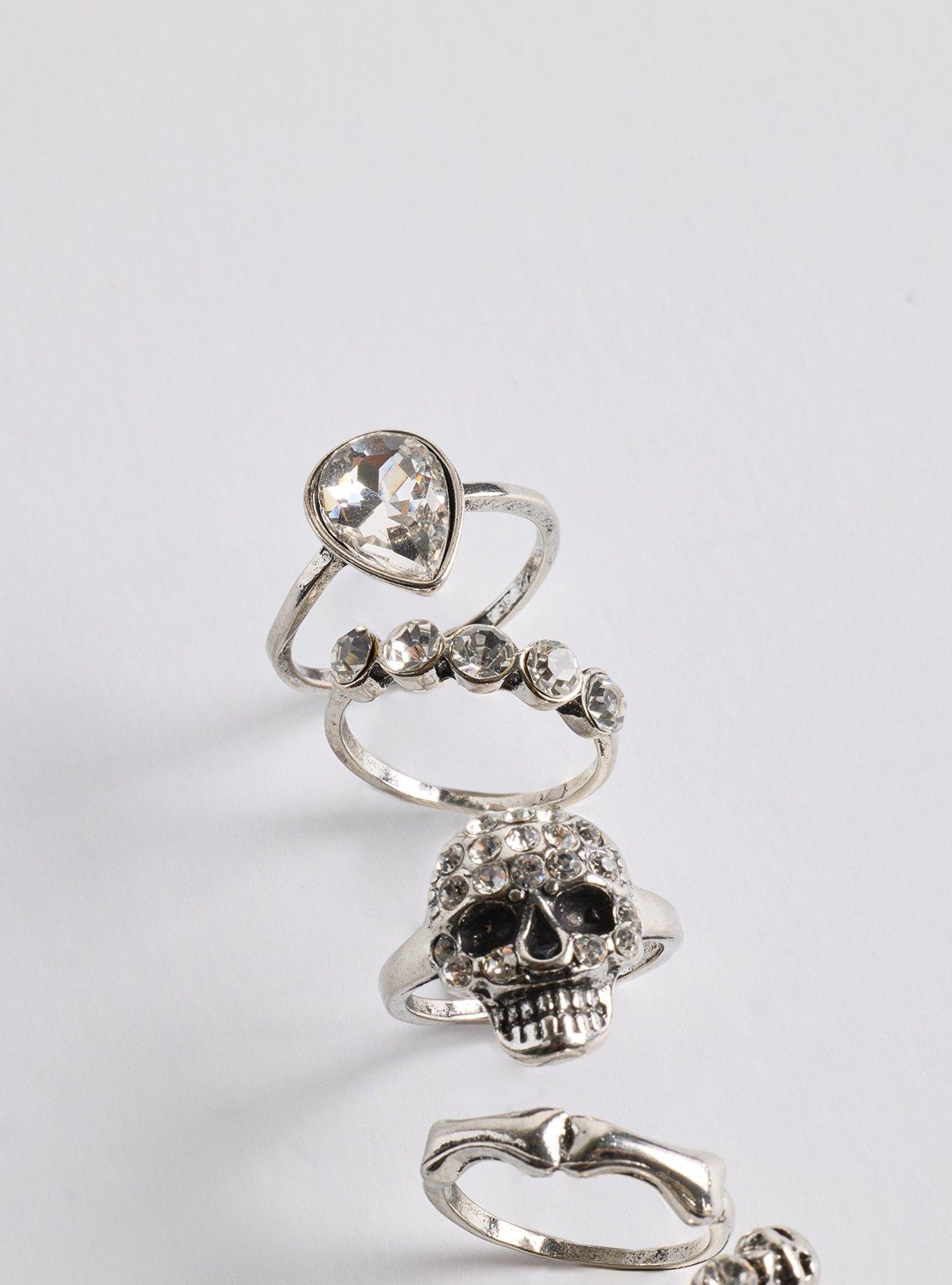 Plus Size Skull Ring Set, SILVER, alternate