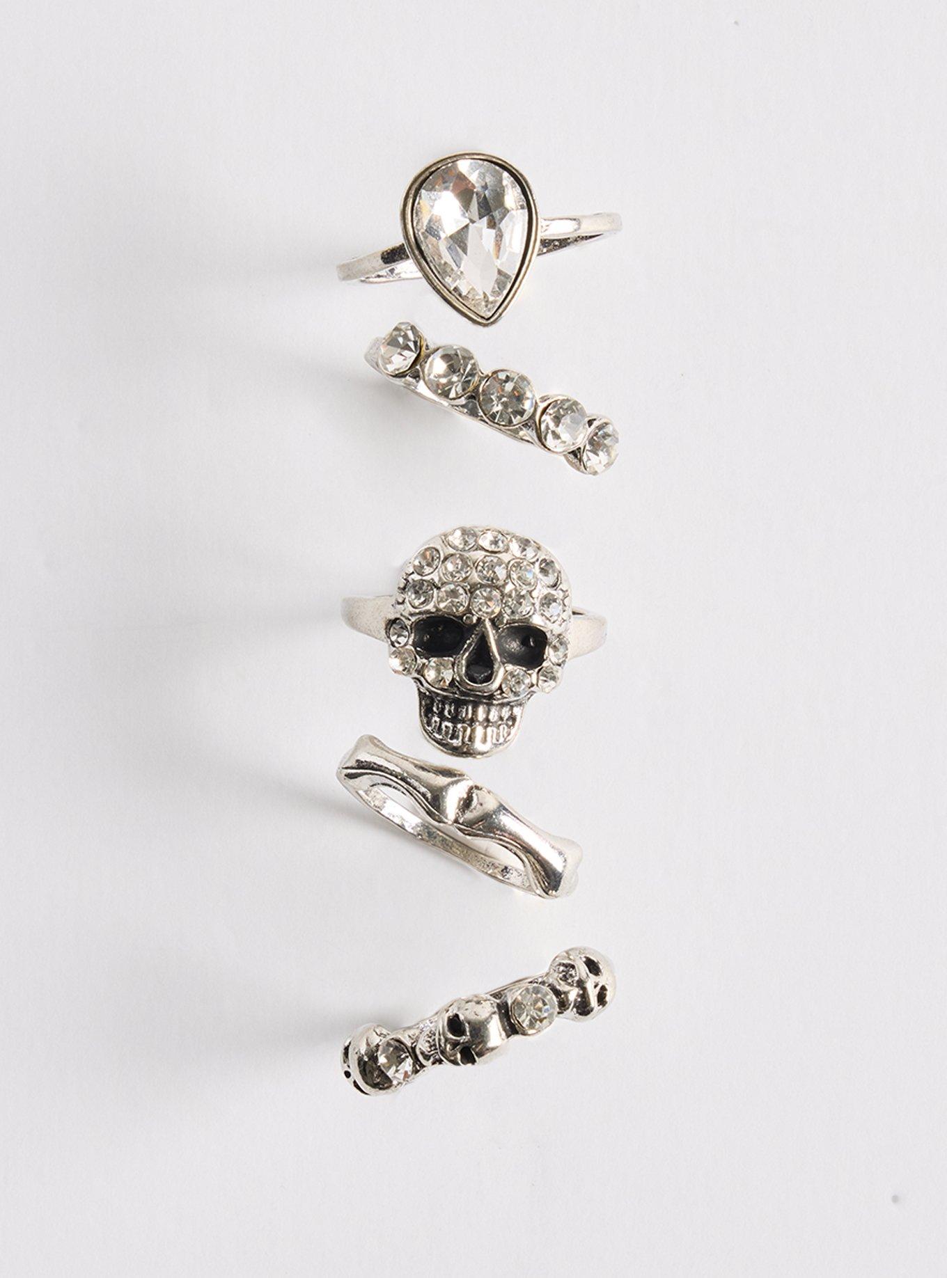 Plus Size Skull Ring Set, SILVER, hi-res