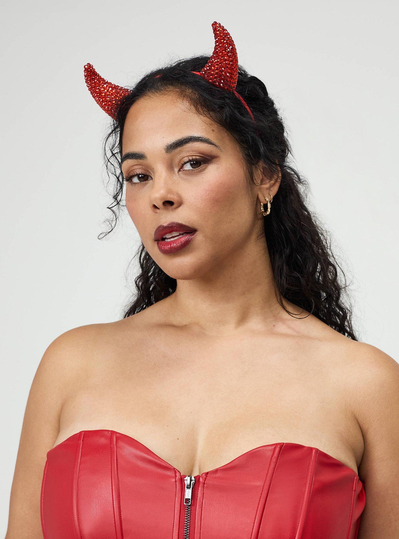 Plus Size Devil Horns Headband, , alternate