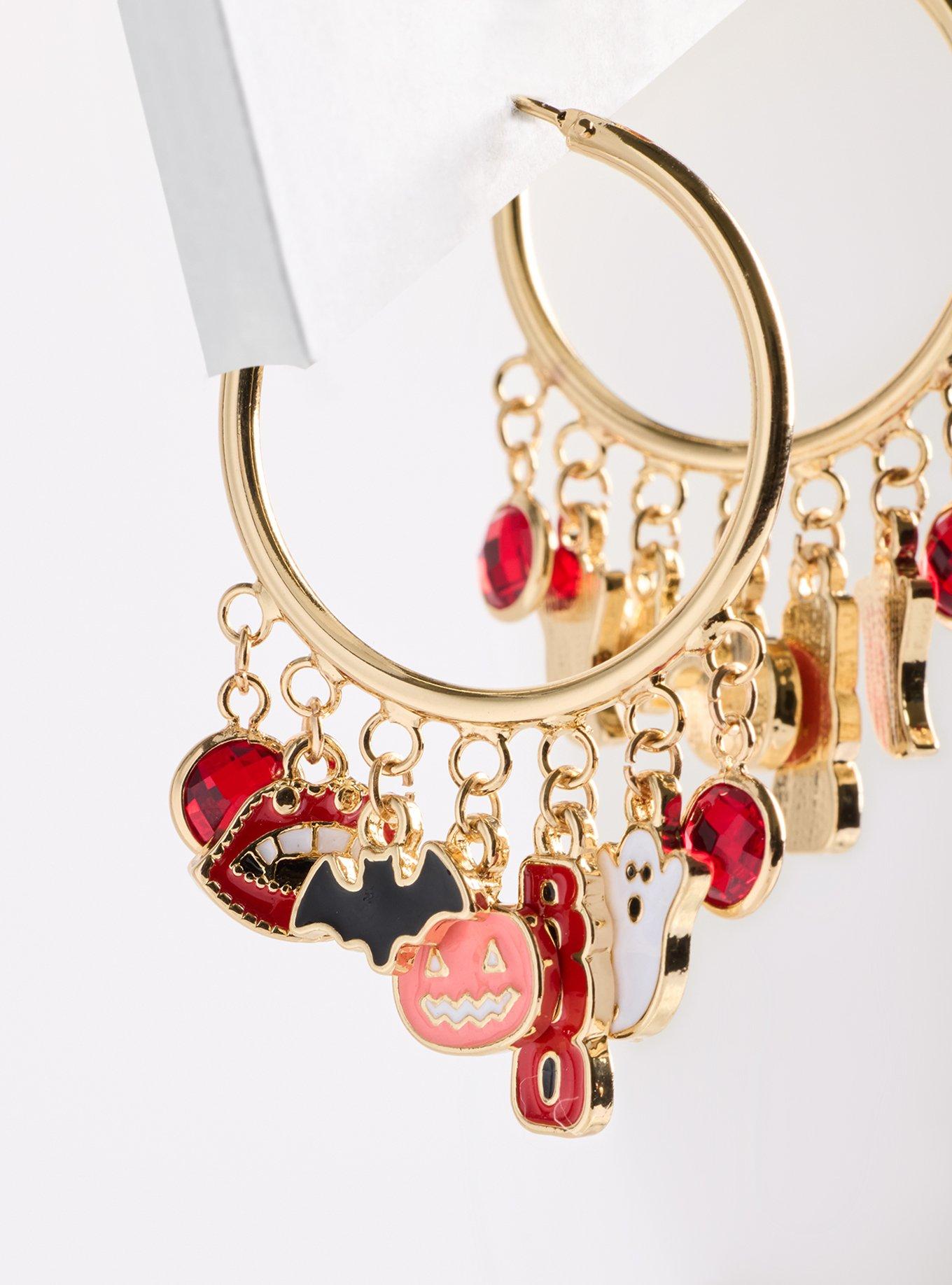 Plus Size Halloween Charm Hoop Earrings, , alternate