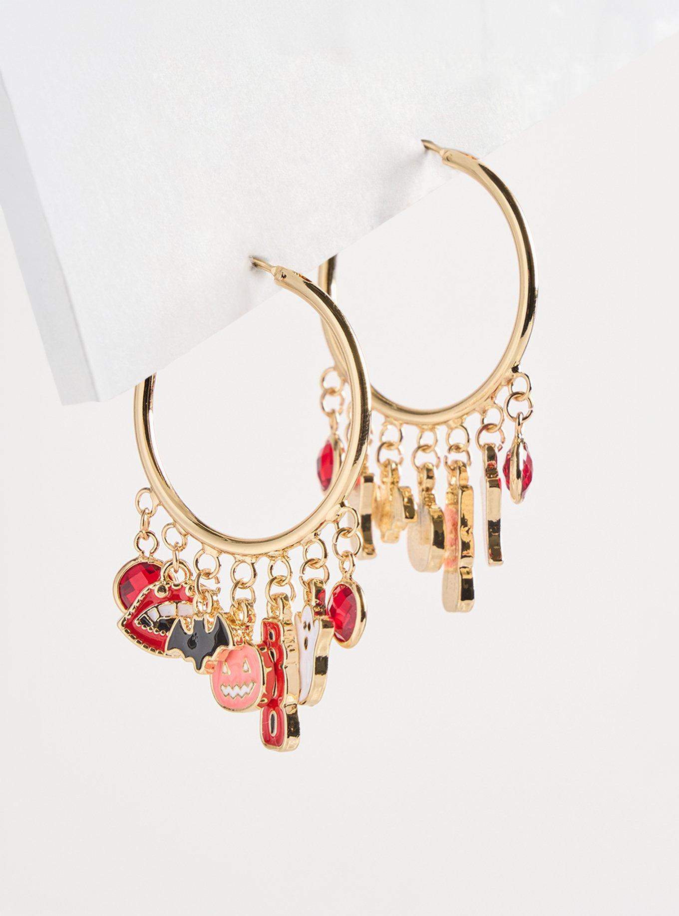 Plus Size Halloween Charm Hoop Earrings, , hi-res