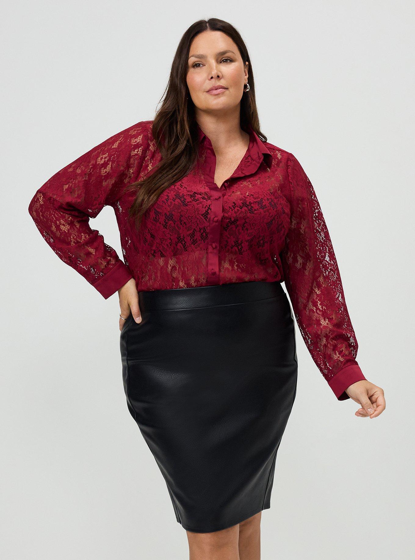 Plus Size Studio Luxe Lace Shirt, RUMBA RED, alternate