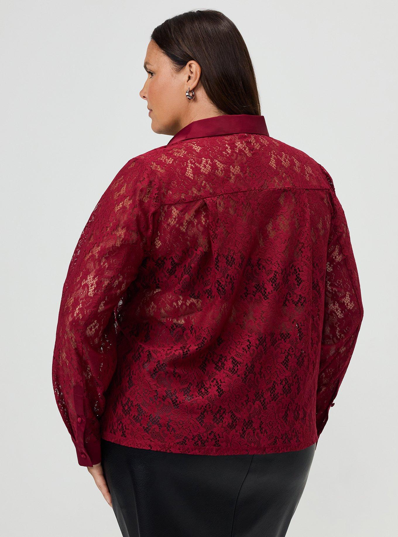 Plus Size Studio Luxe Lace Shirt, RUMBA RED, alternate