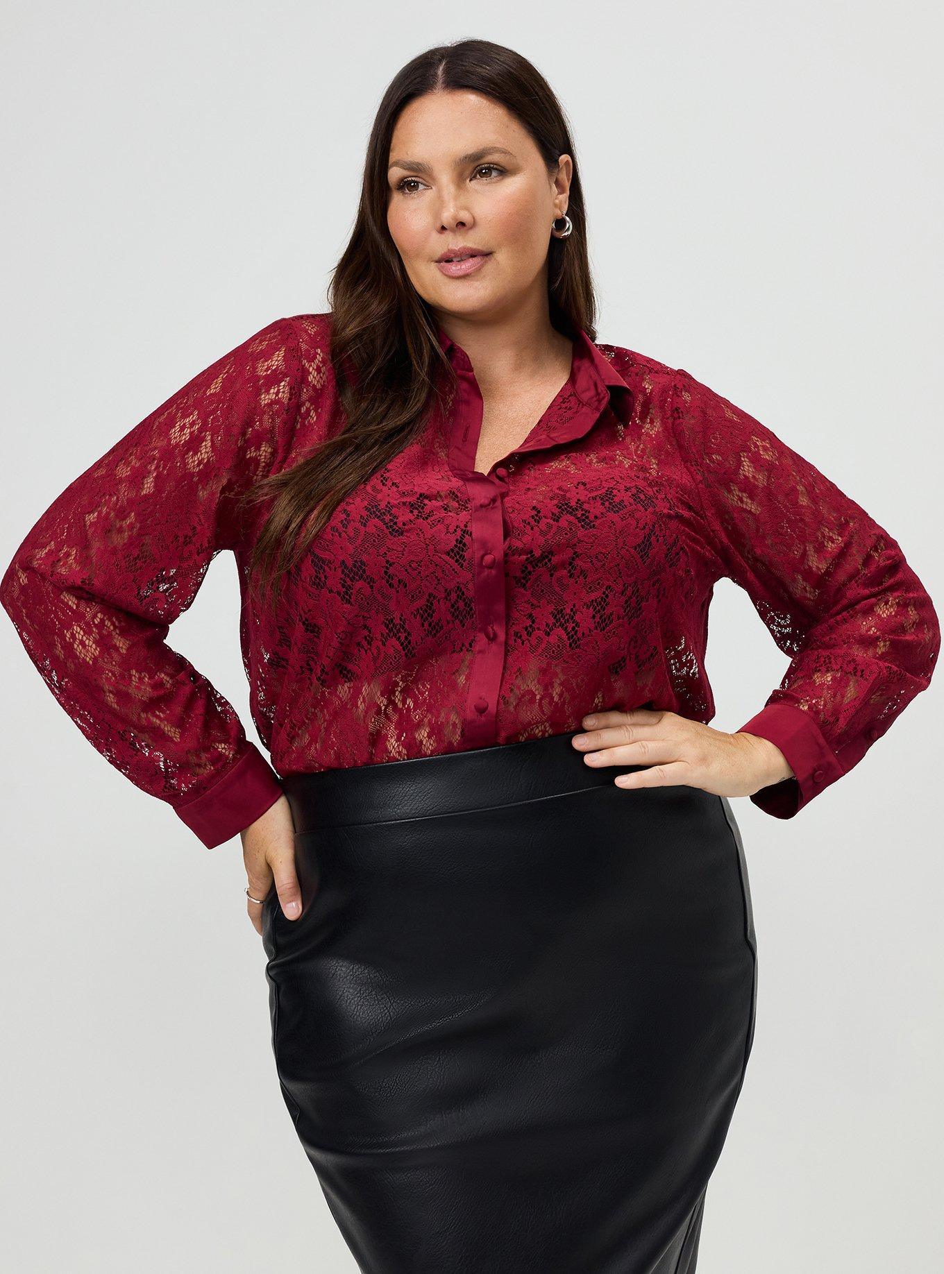 Plus Size Studio Luxe Lace Shirt, RUMBA RED, alternate