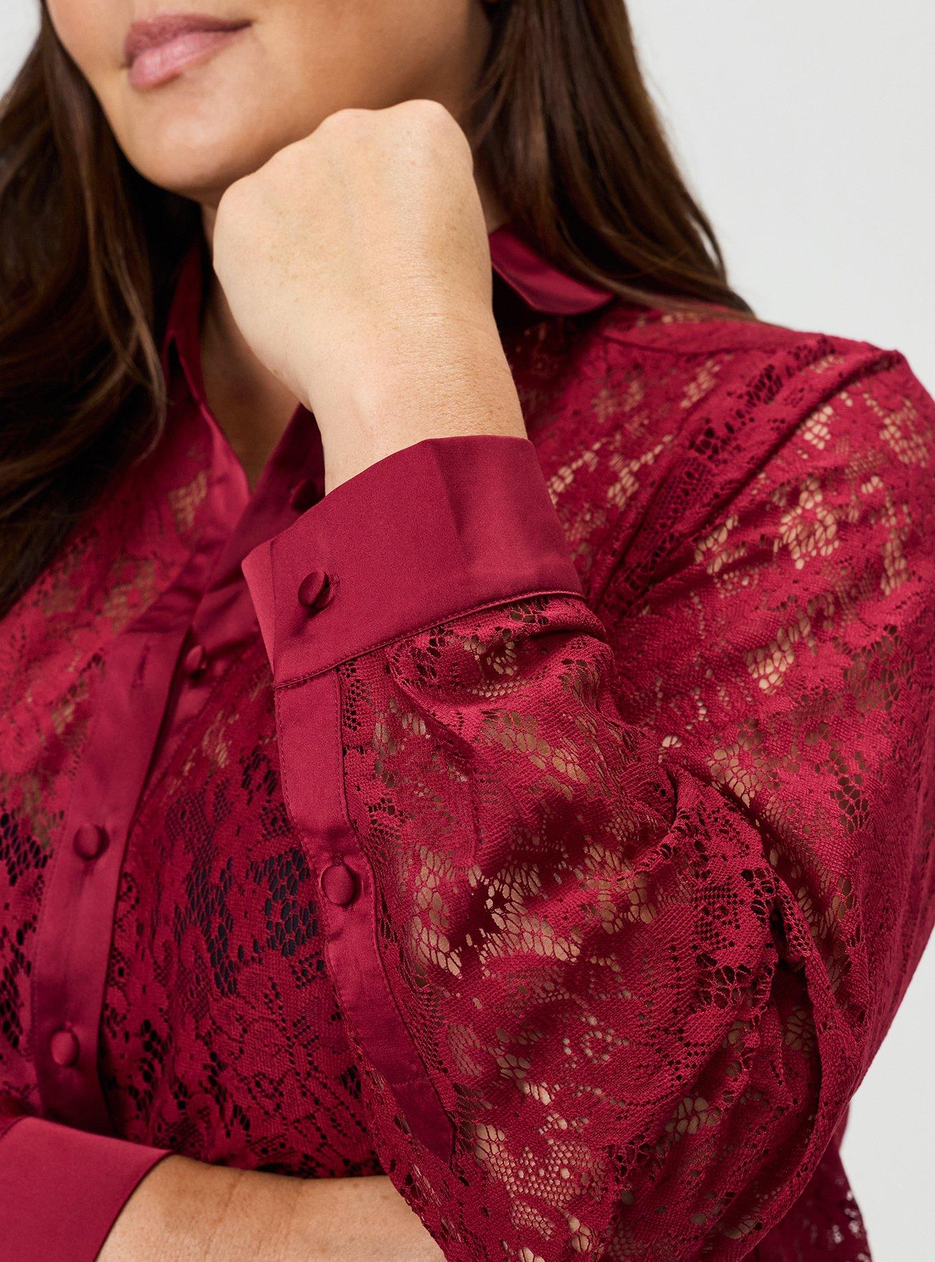 Plus Size Studio Luxe Lace Shirt, RUMBA RED, alternate