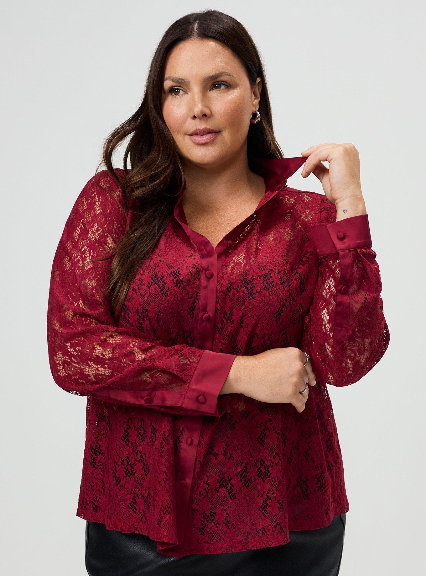Plus Size Studio Luxe Lace Shirt, RUMBA RED, hi-res