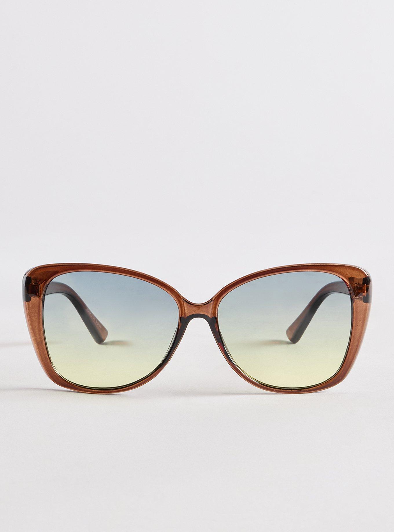 Plus Size Square Cat-Eye Ombre Lens Sunglasses, , hi-res
