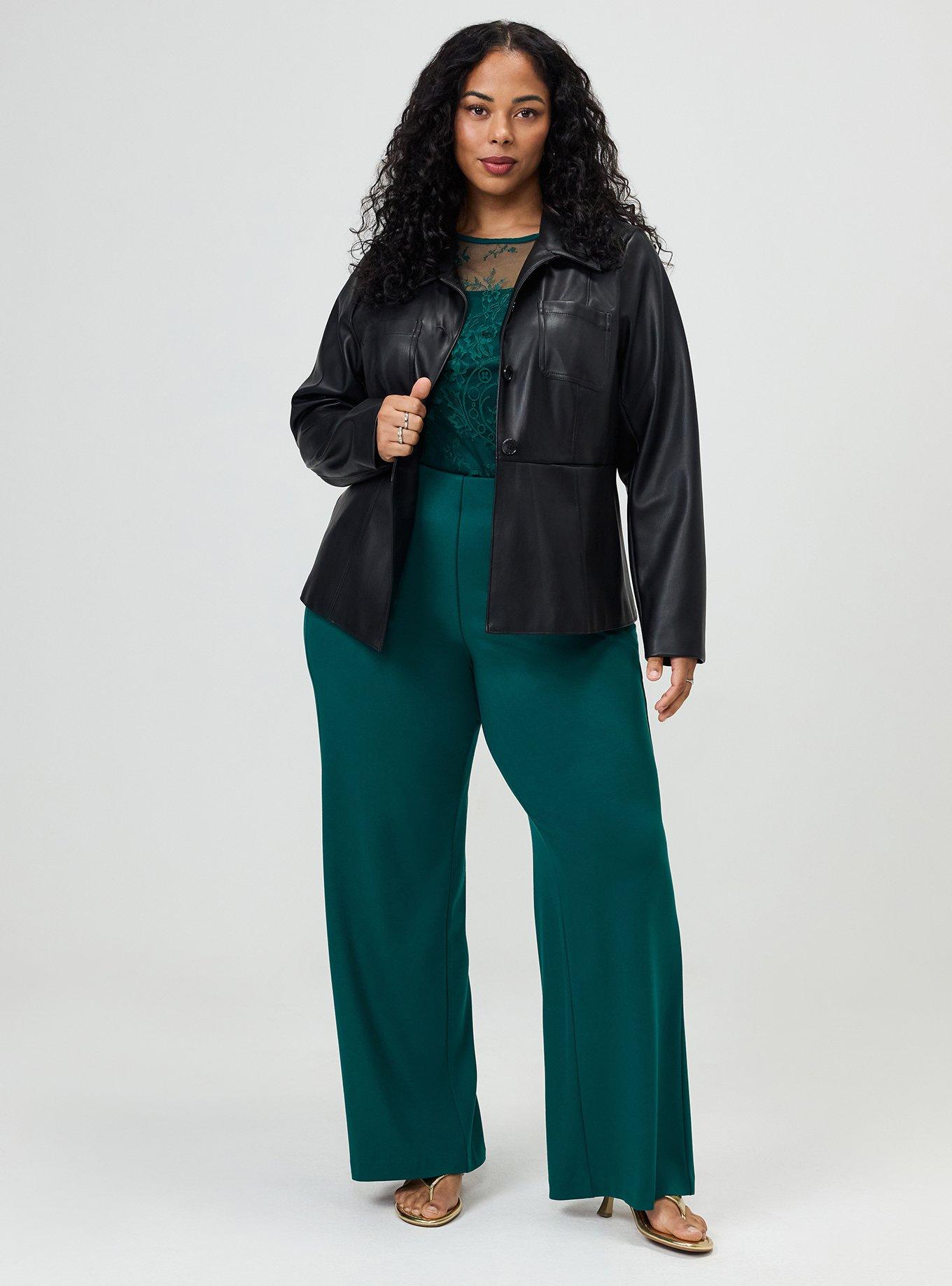 Patch Pocket Faux Leather Military Jacket, DEEP BLACK, alternate