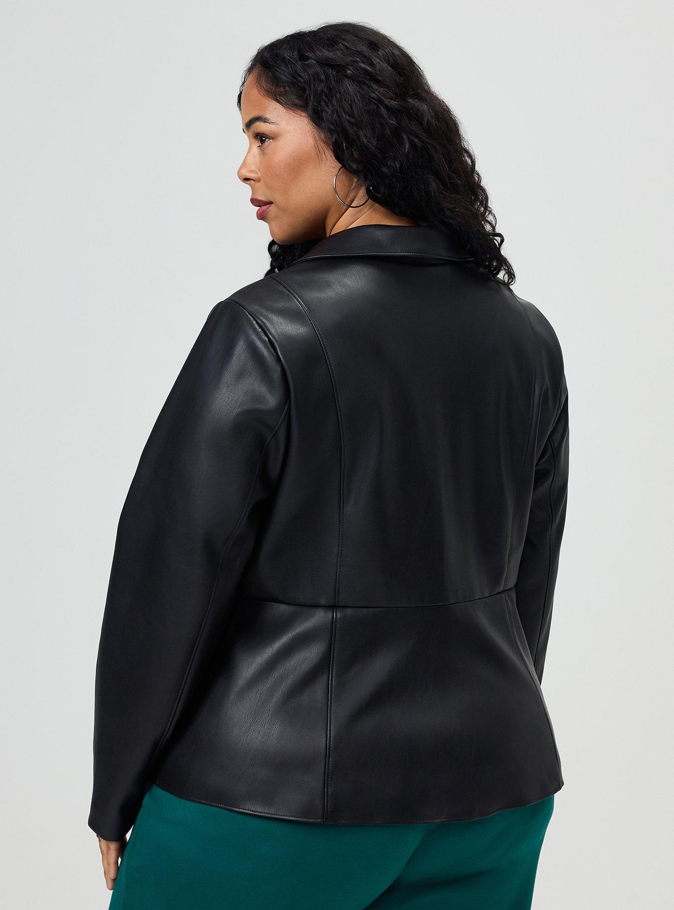 Patch Pocket Faux Leather Military Jacket, DEEP BLACK, alternate