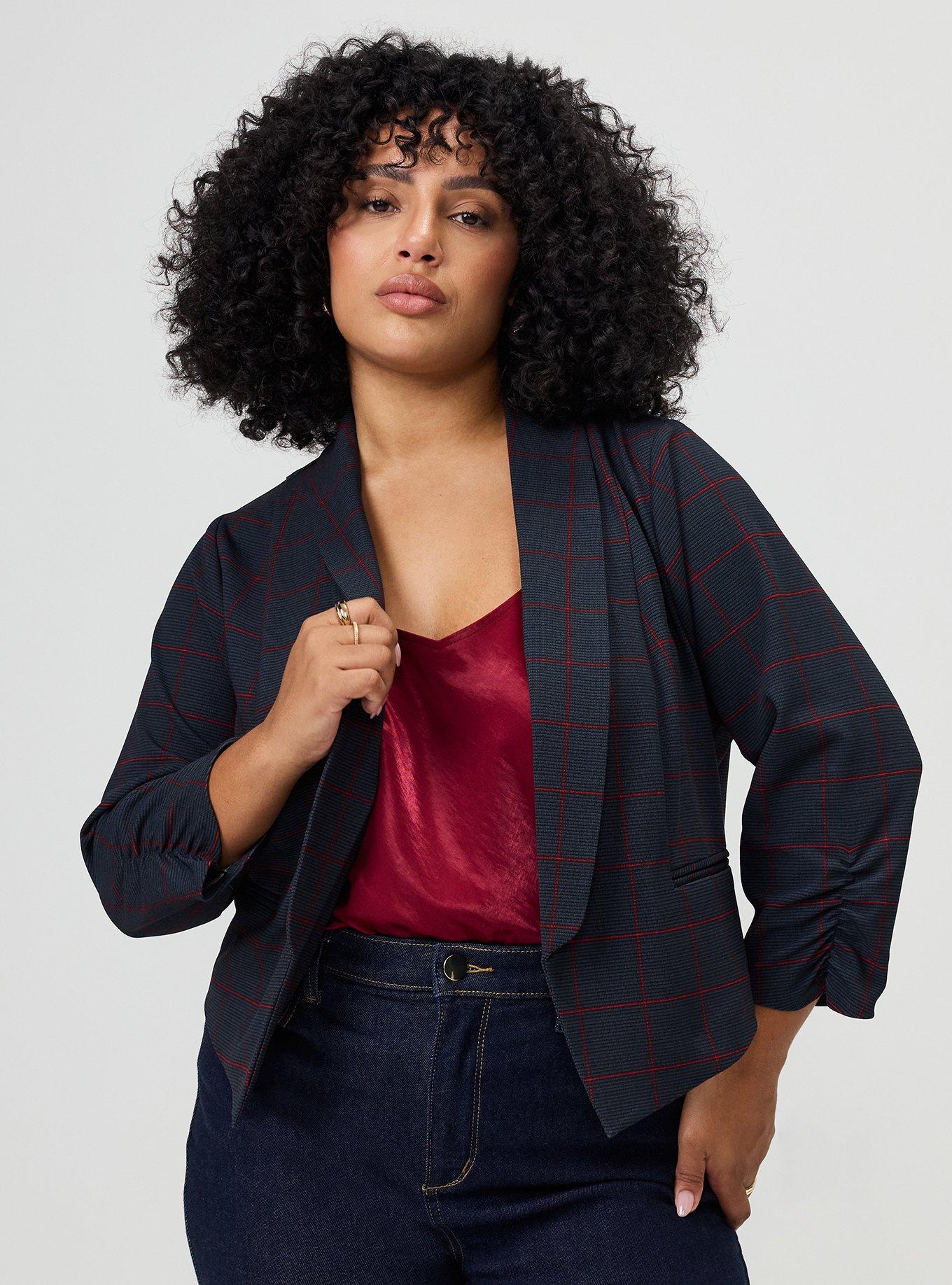 Scuba Crepe Hipster Blazer, GLADIS PLAID GRAY, hi-res