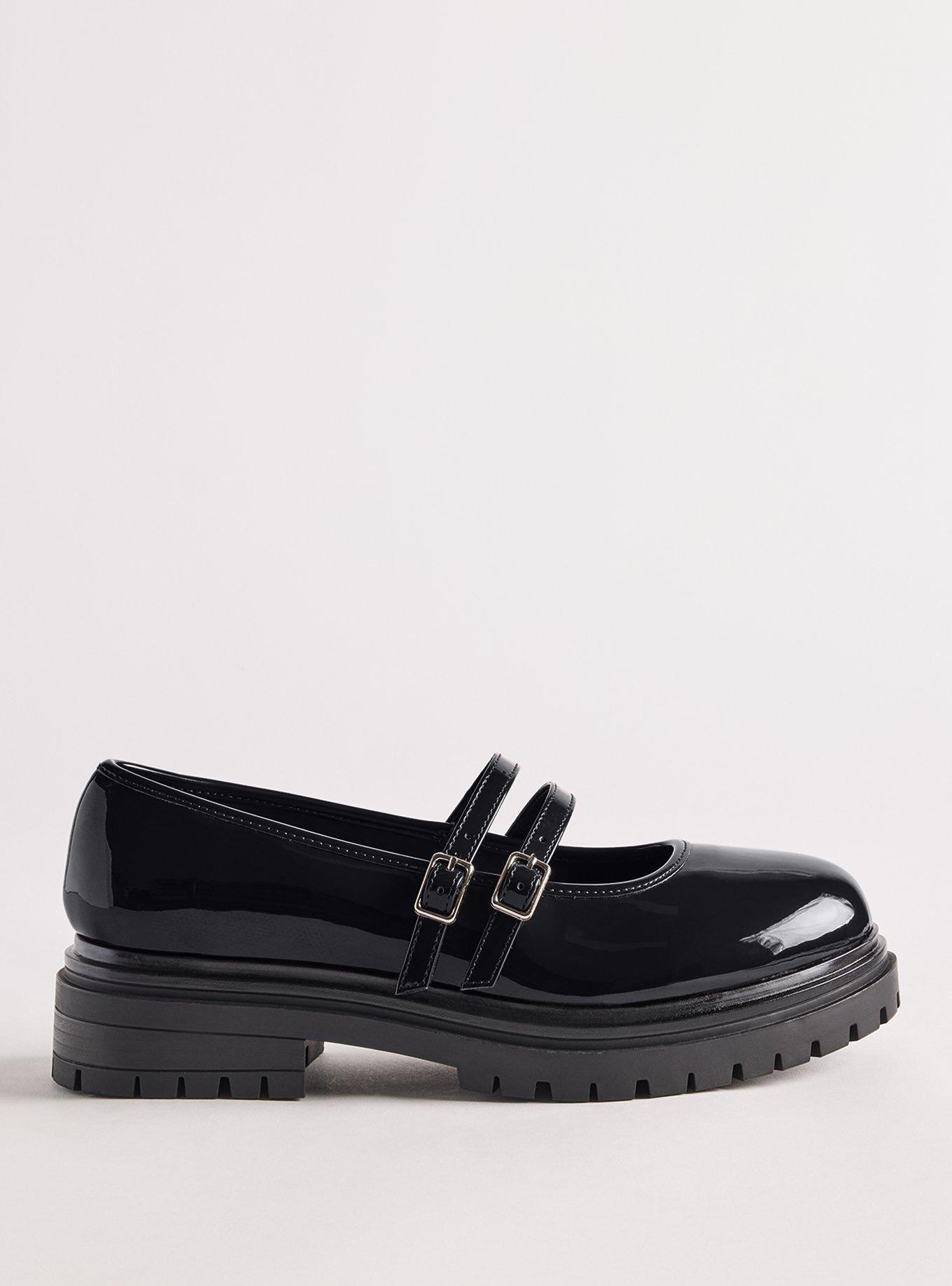 Lug Sole Mary Jane Flat (WW), BLACK PATENT, alternate