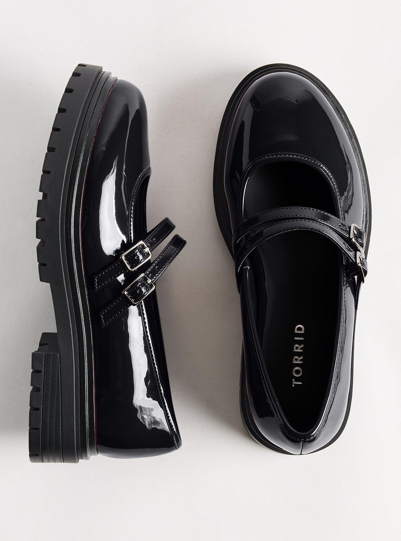 Lug Sole Mary Jane Flat (WW), BLACK PATENT, hi-res