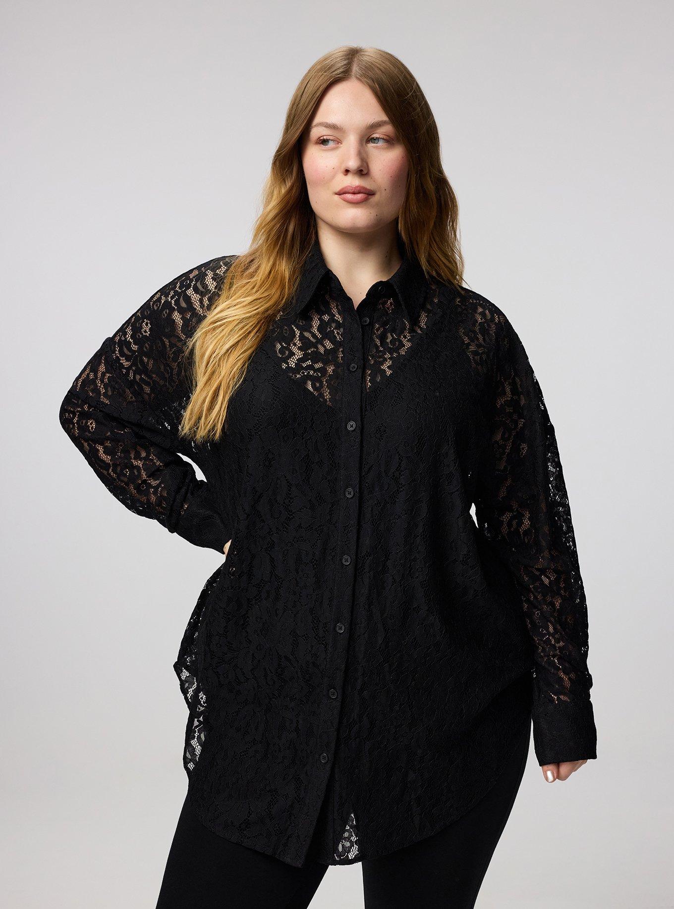 Lace Tunic Shirt, DEEP BLACK, alternate
