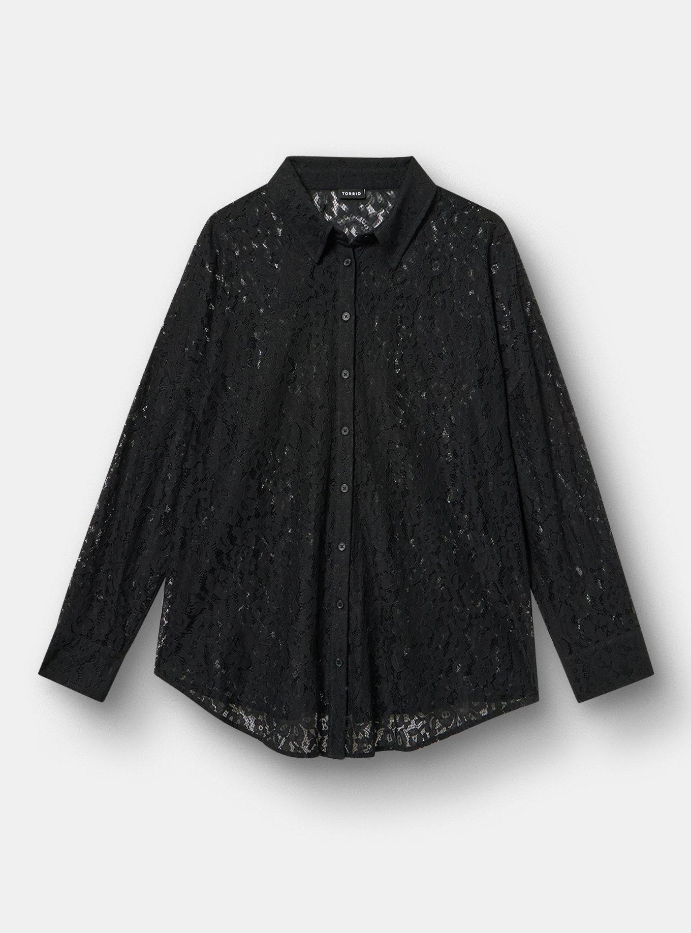 Lace Tunic Shirt, DEEP BLACK, flat